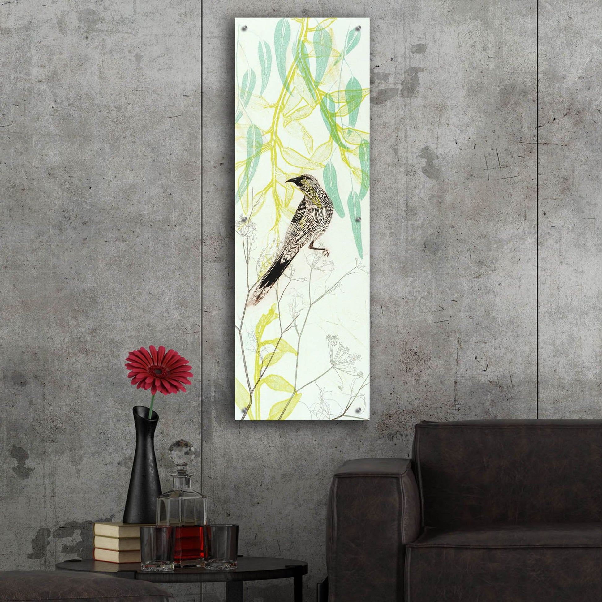 Epic Art ' Eager To Fly Wattlebird' by Trudy Rice, Acrylic Glass Wall Art,16x48