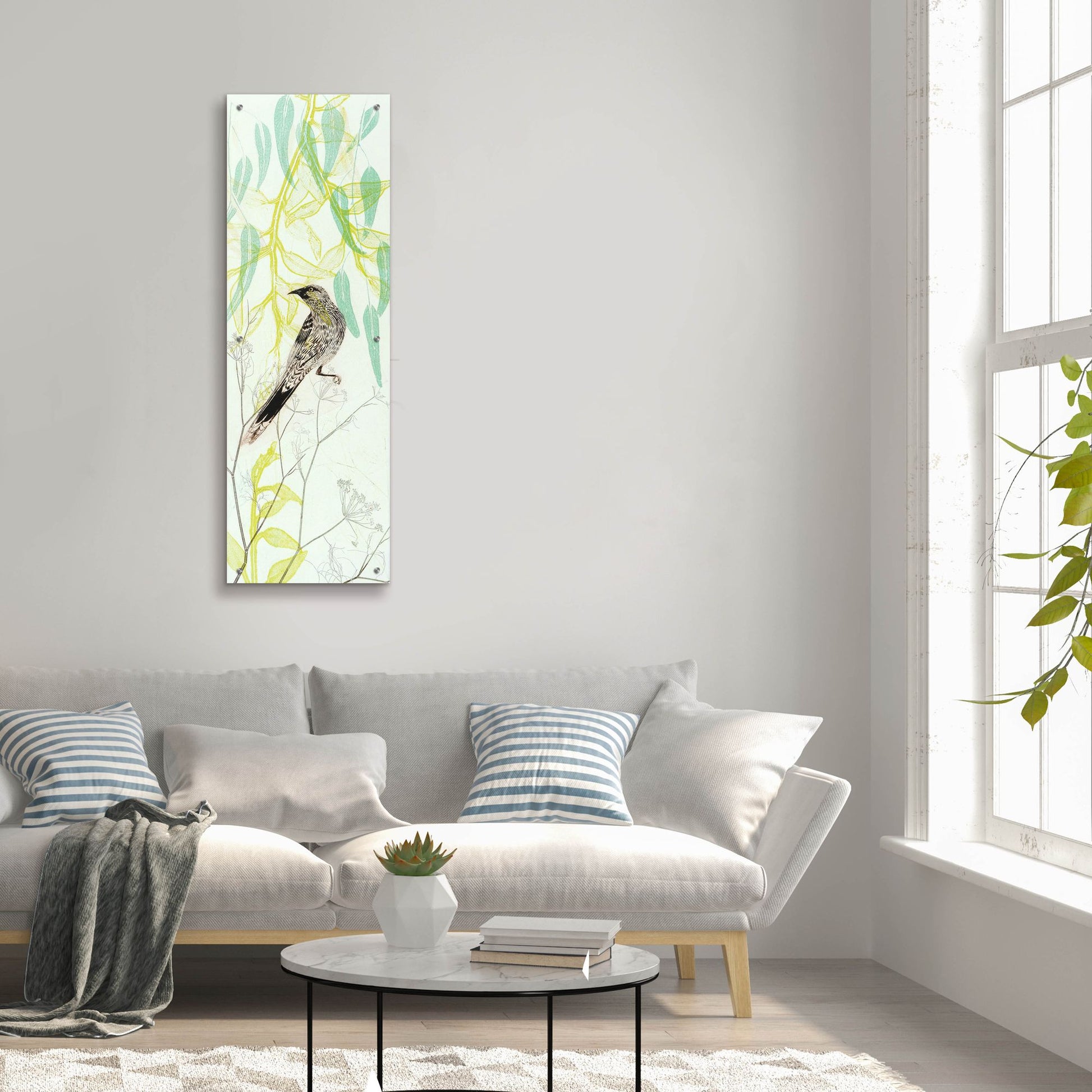 Epic Art ' Eager To Fly Wattlebird' by Trudy Rice, Acrylic Glass Wall Art,16x48