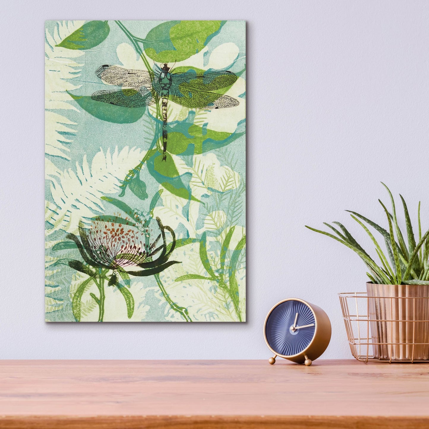 Epic Art ' The Elusive Dragonfly and Waratah' by Trudy Rice, Acrylic Glass Wall Art,12x16