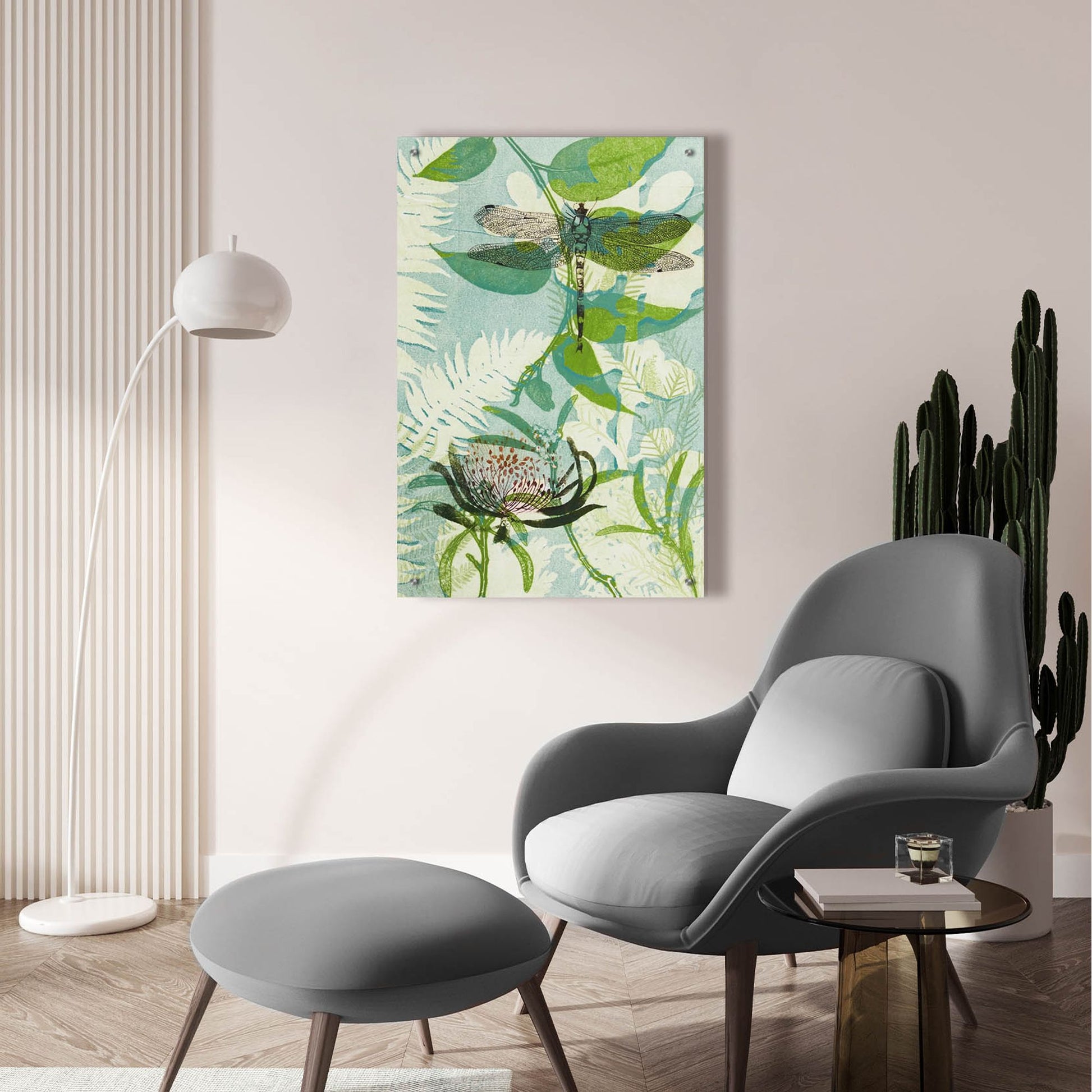 Epic Art ' The Elusive Dragonfly and Waratah' by Trudy Rice, Acrylic Glass Wall Art,24x36