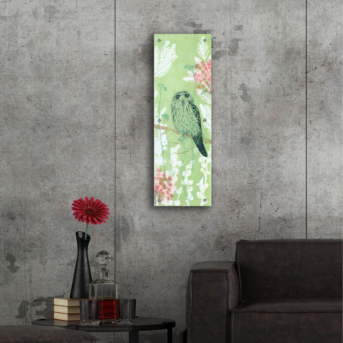 Epic Art ' The Tranquil Tawny Frog Mouth' by Trudy Rice, Acrylic Glass Wall Art,12x36