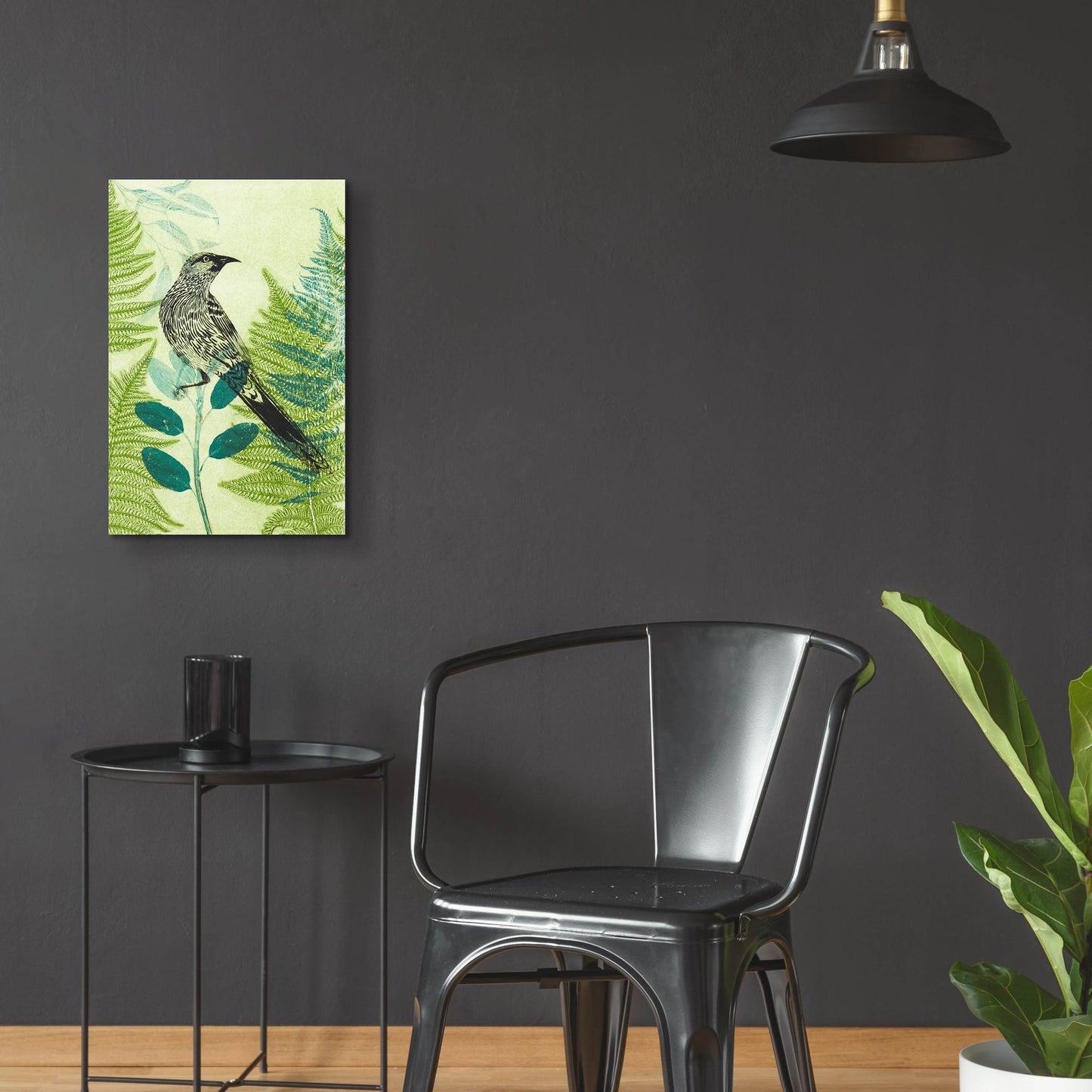 Epic Art ' Wattlebird Hiding in the Fernery' by Trudy Rice, Acrylic Glass Wall Art,16x24