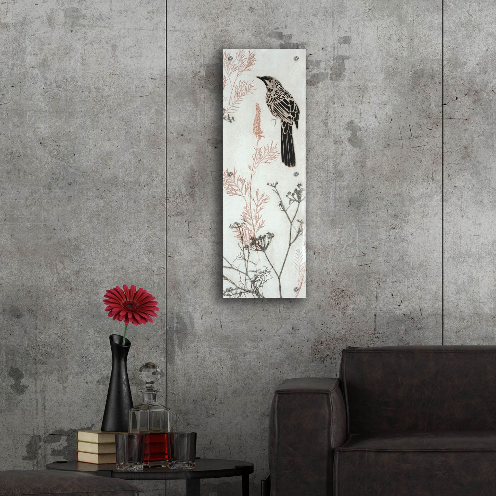 Epic Art ' Wattlebird Hovering In My Garden' by Trudy Rice, Acrylic Glass Wall Art,12x36