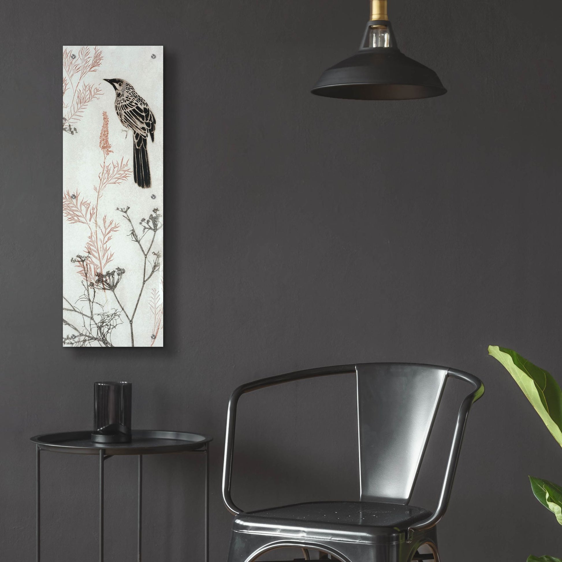 Epic Art ' Wattlebird Hovering In My Garden' by Trudy Rice, Acrylic Glass Wall Art,12x36