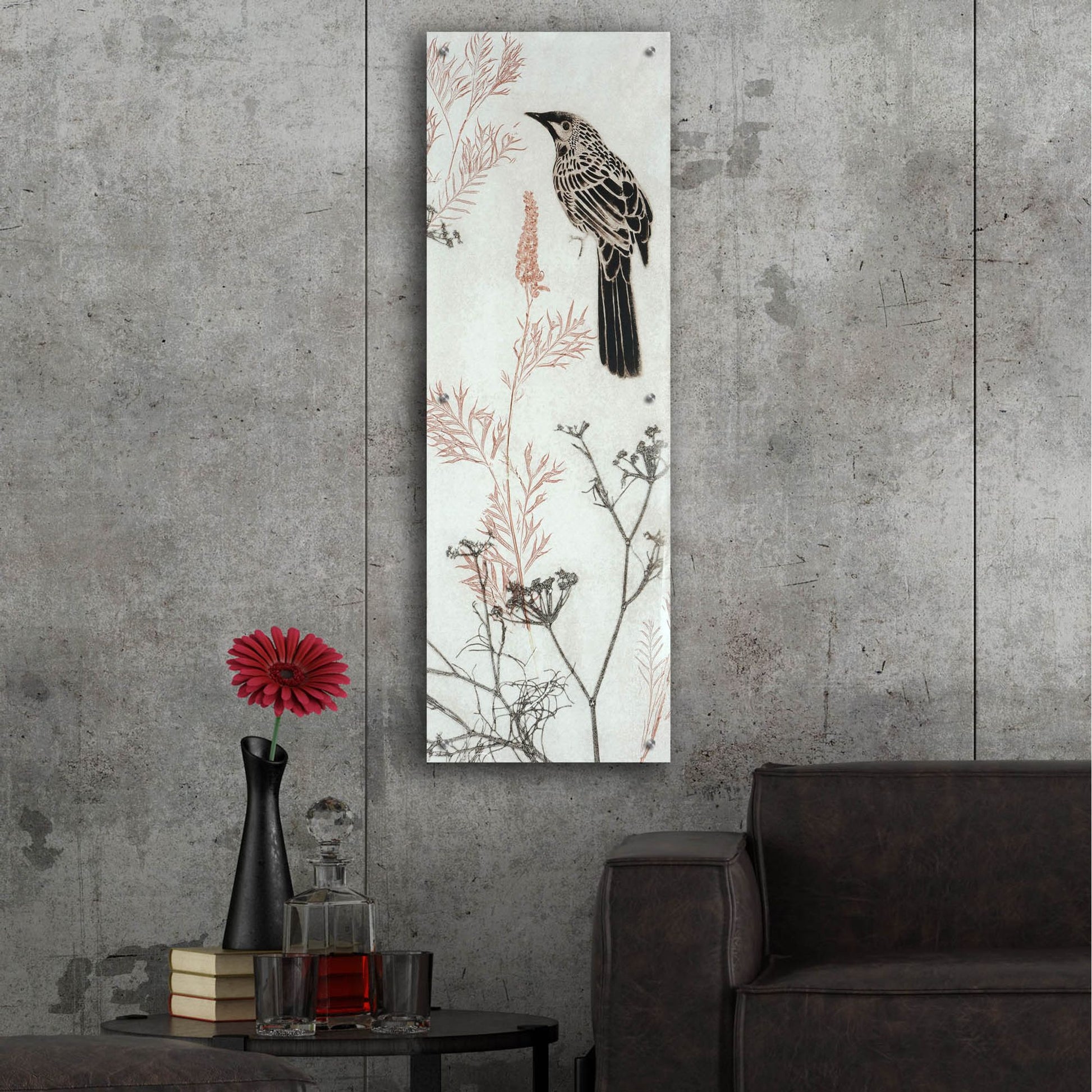 Epic Art ' Wattlebird Hovering In My Garden' by Trudy Rice, Acrylic Glass Wall Art,16x48