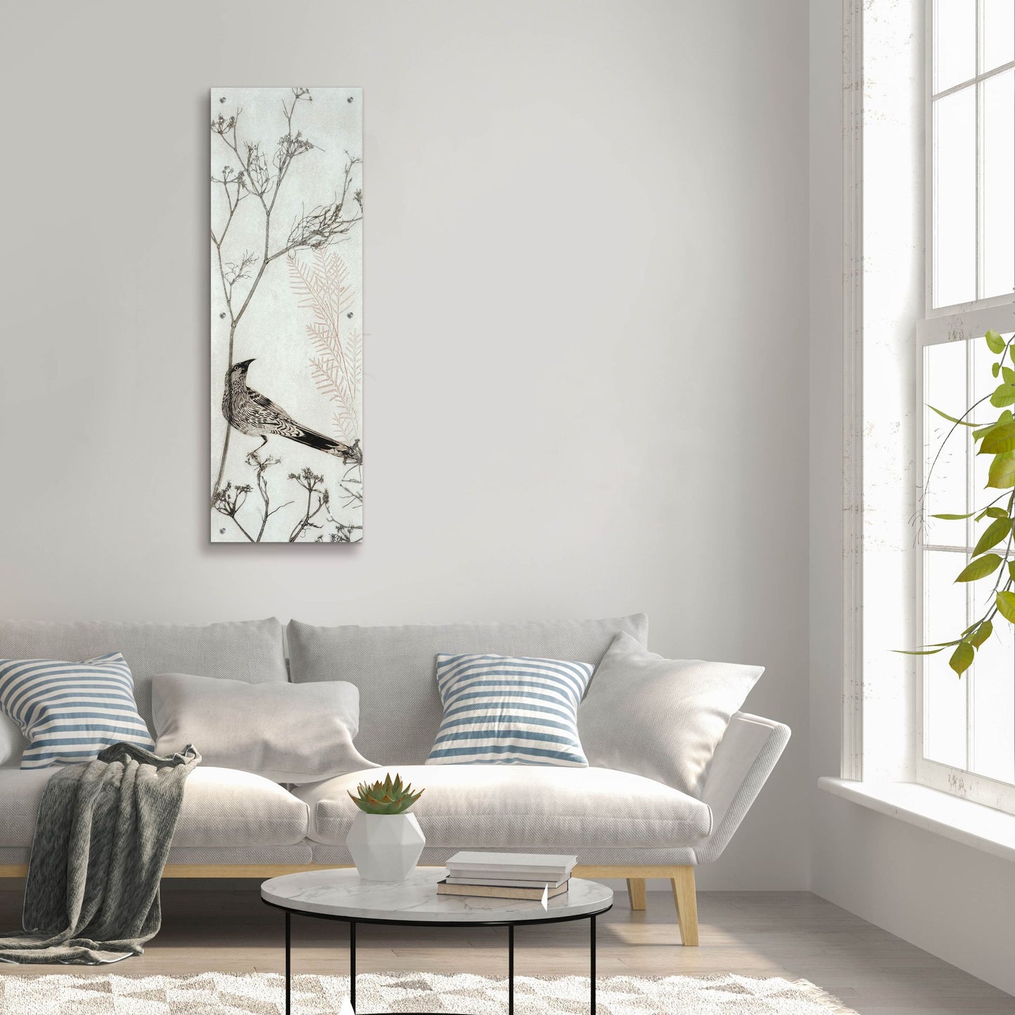 Epic Art ' Wattlebird Resting on a Branch' by Trudy Rice, Acrylic Glass Wall Art,16x48