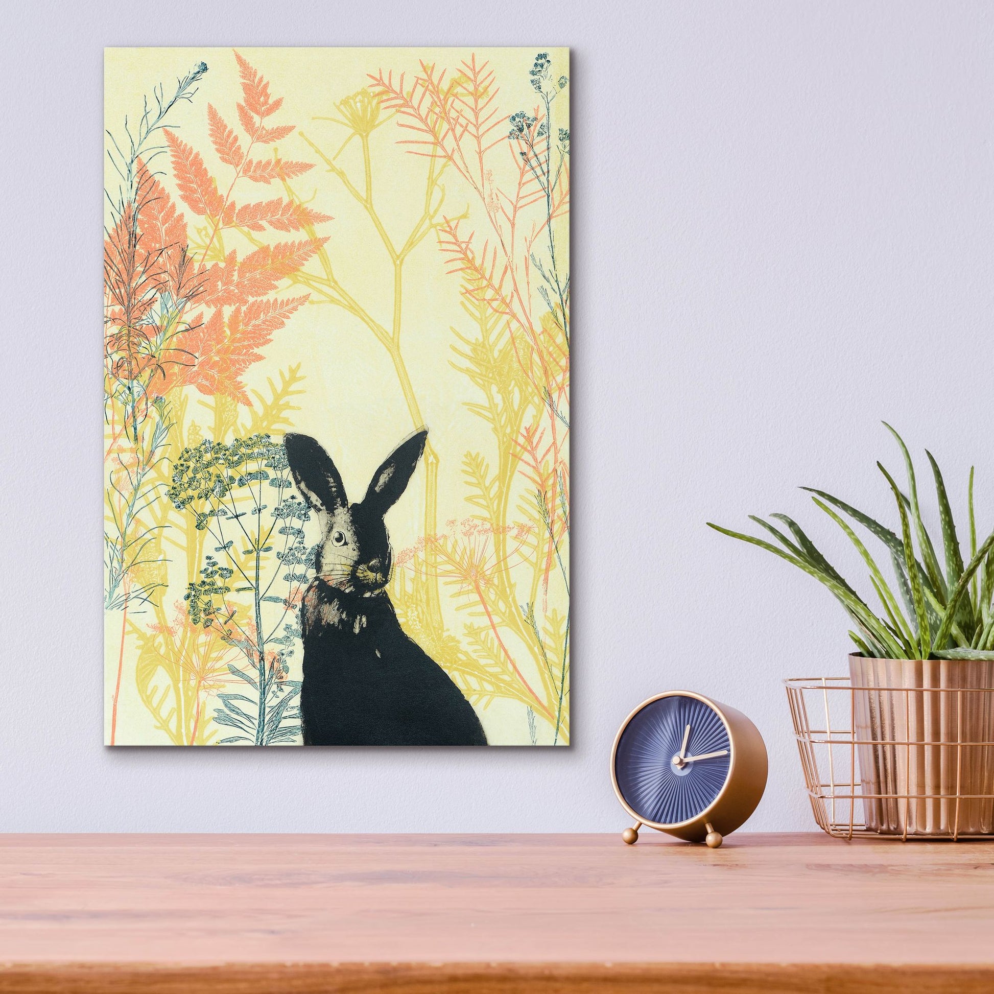 Epic Art ' Wild Bunny in a Shiny Coral Garden' by Trudy Rice, Acrylic Glass Wall Art,12x16