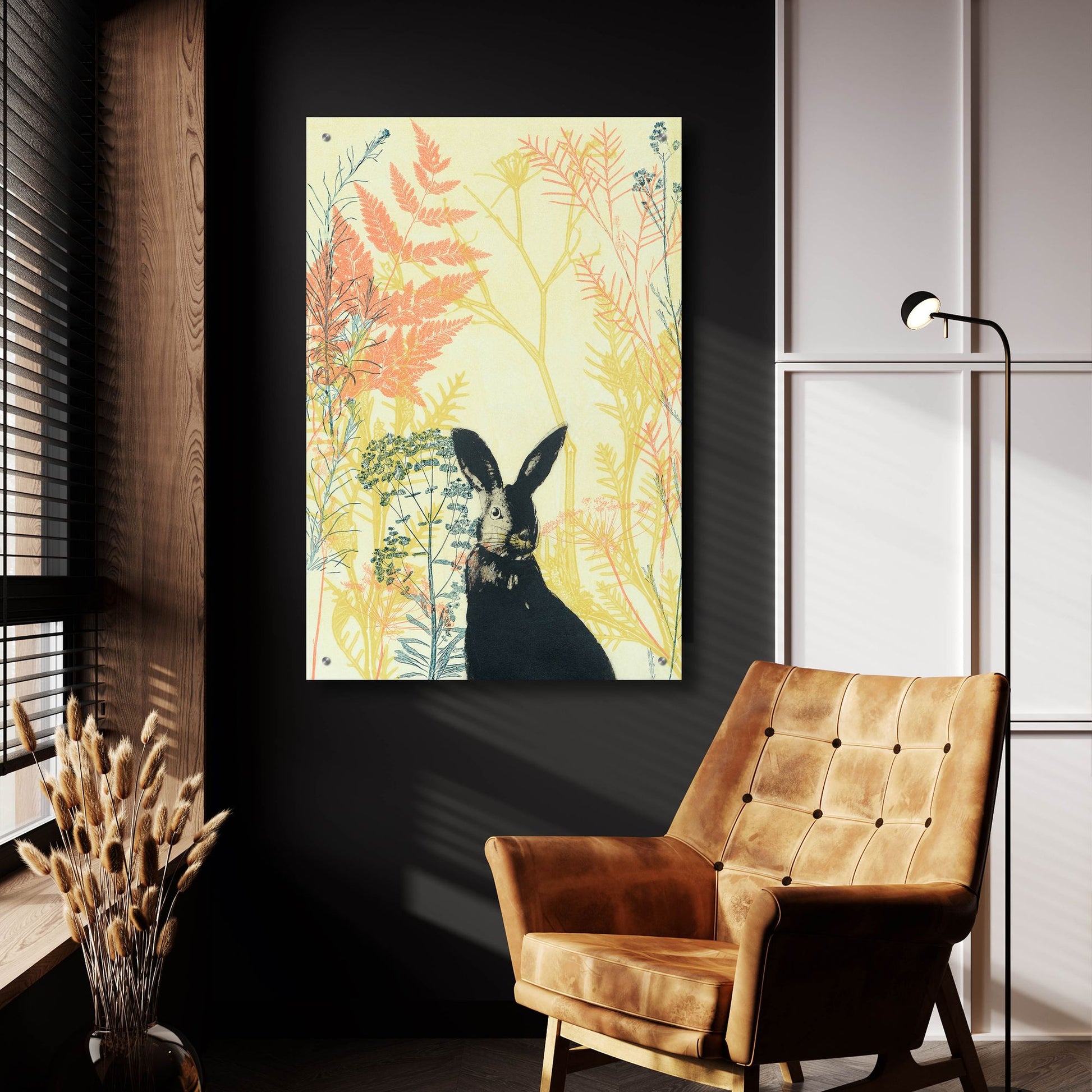 Epic Art ' Wild Bunny in a Shiny Coral Garden' by Trudy Rice, Acrylic Glass Wall Art,24x36