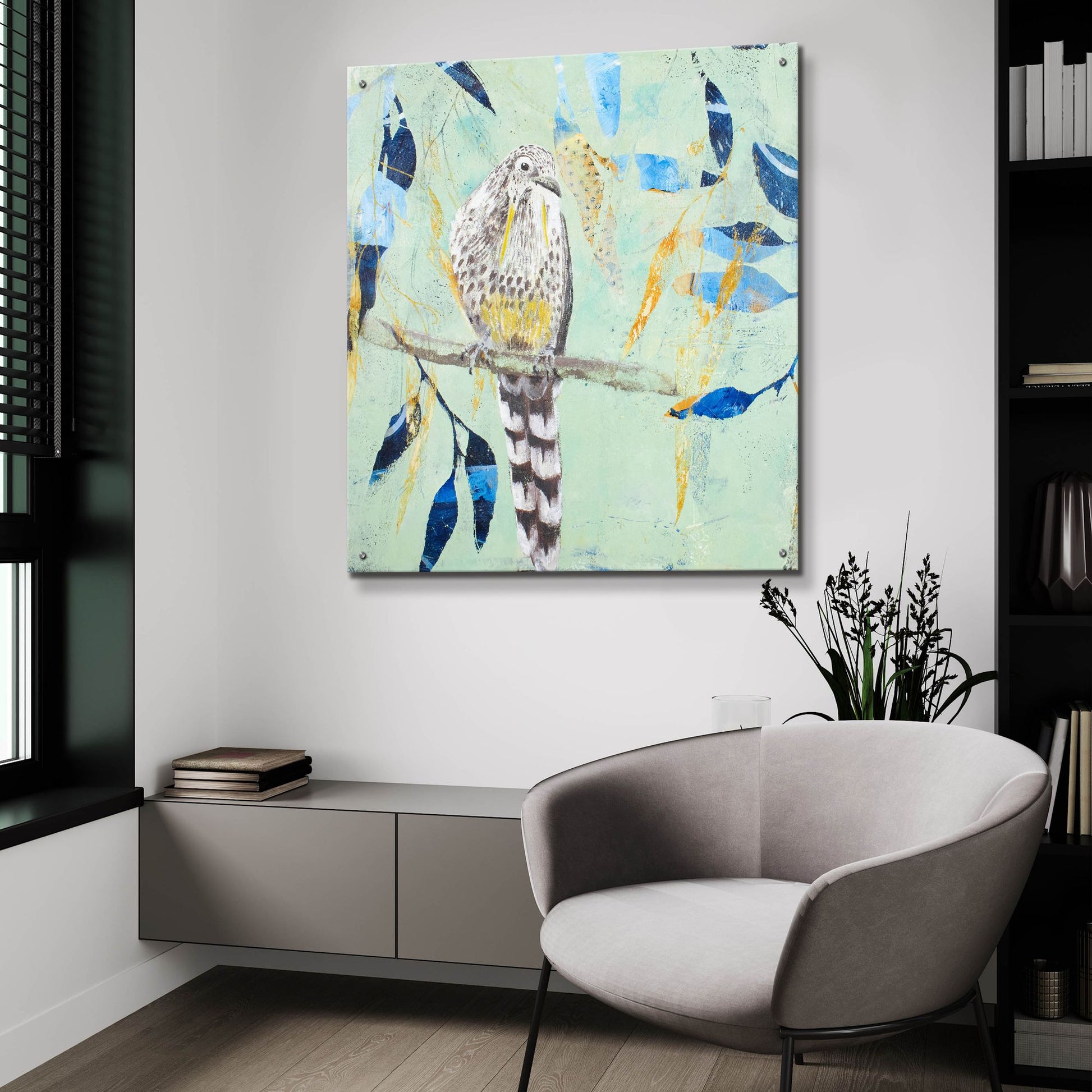 Epic Art ' A Thoughtful Wattlebird' by Trudy Rice, Acrylic Glass Wall Art,36x36