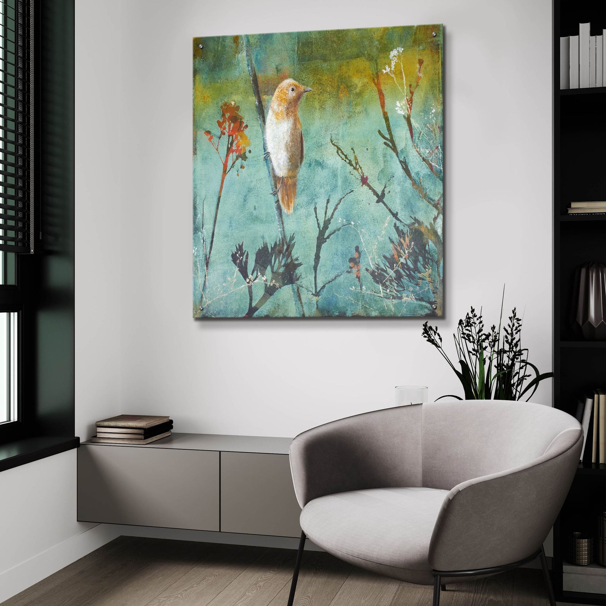 Epic Art ' Australian Reed Warbler' by Trudy Rice, Acrylic Glass Wall Art,36x36