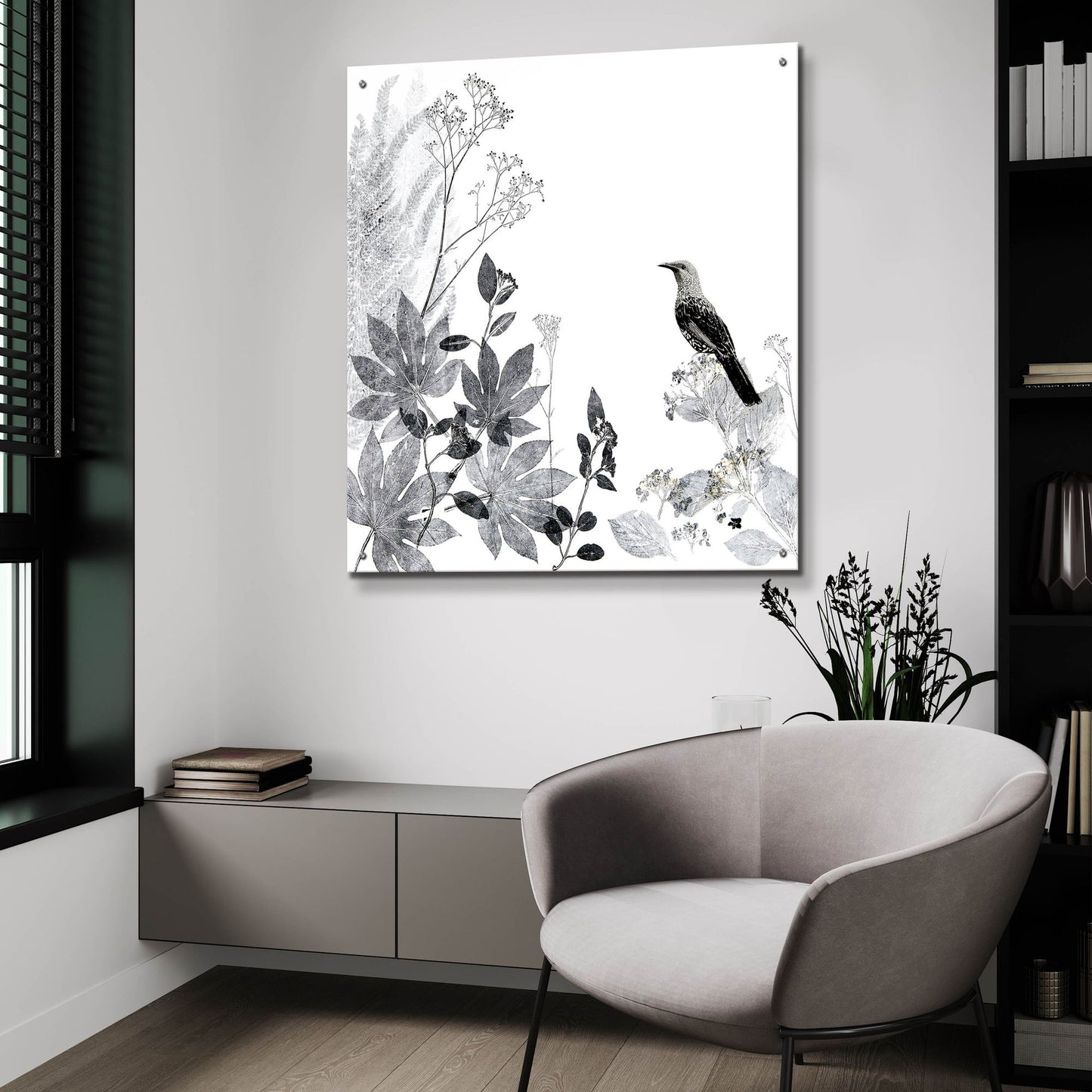 Epic Art ' Thoughtful Wattlebird' by Trudy Rice, Acrylic Glass Wall Art,36x36