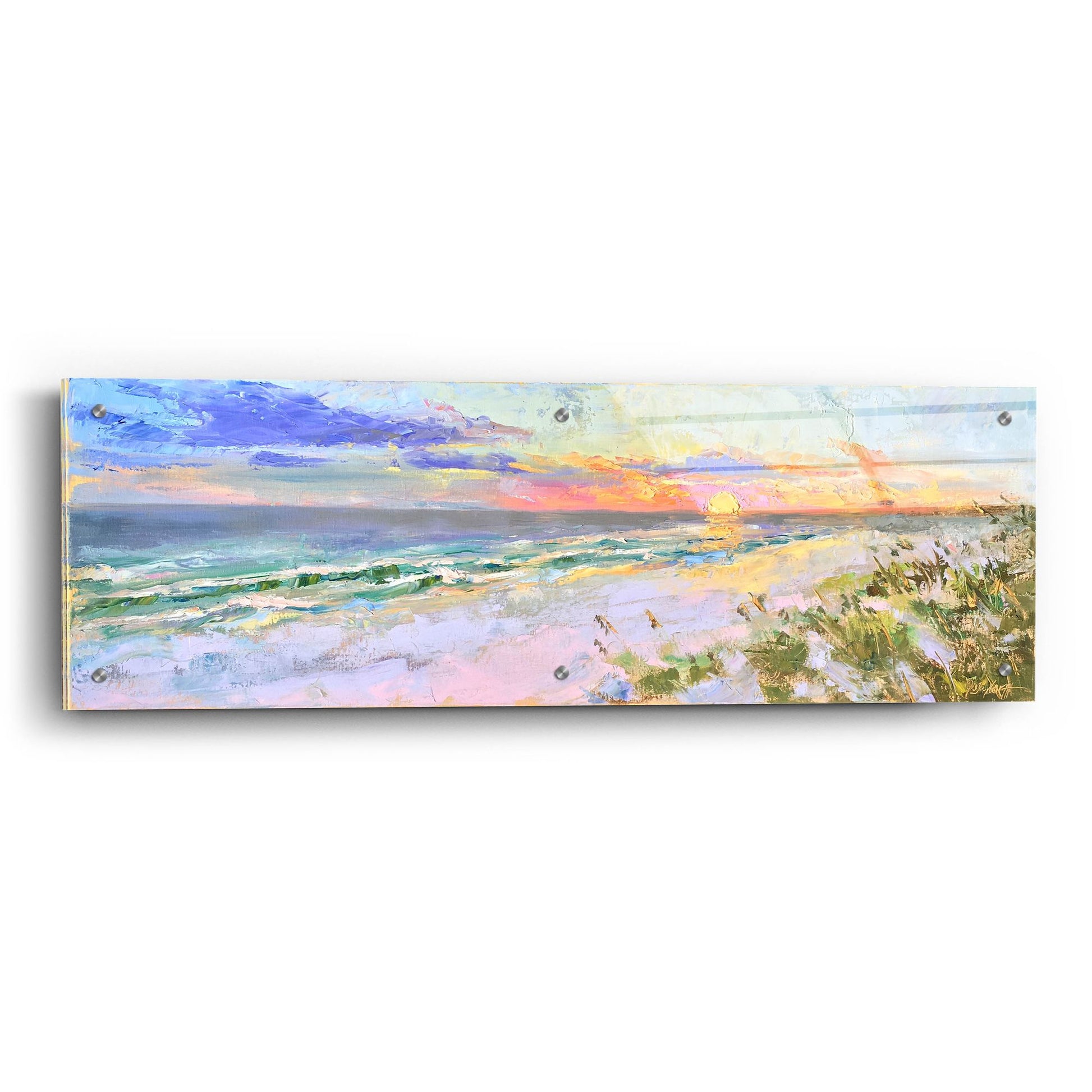 Epic Art 'Sunset GulfShores' by Jennifer Stottle Taylor, Acrylic Glass Wall Art,36x12