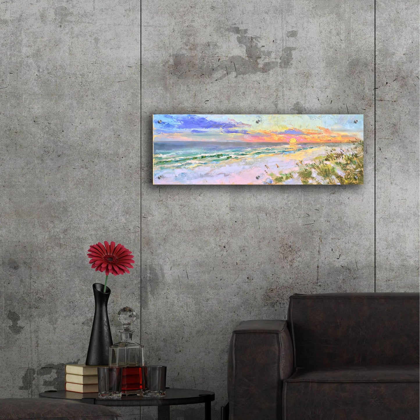 Epic Art 'Sunset GulfShores' by Jennifer Stottle Taylor, Acrylic Glass Wall Art,36x12