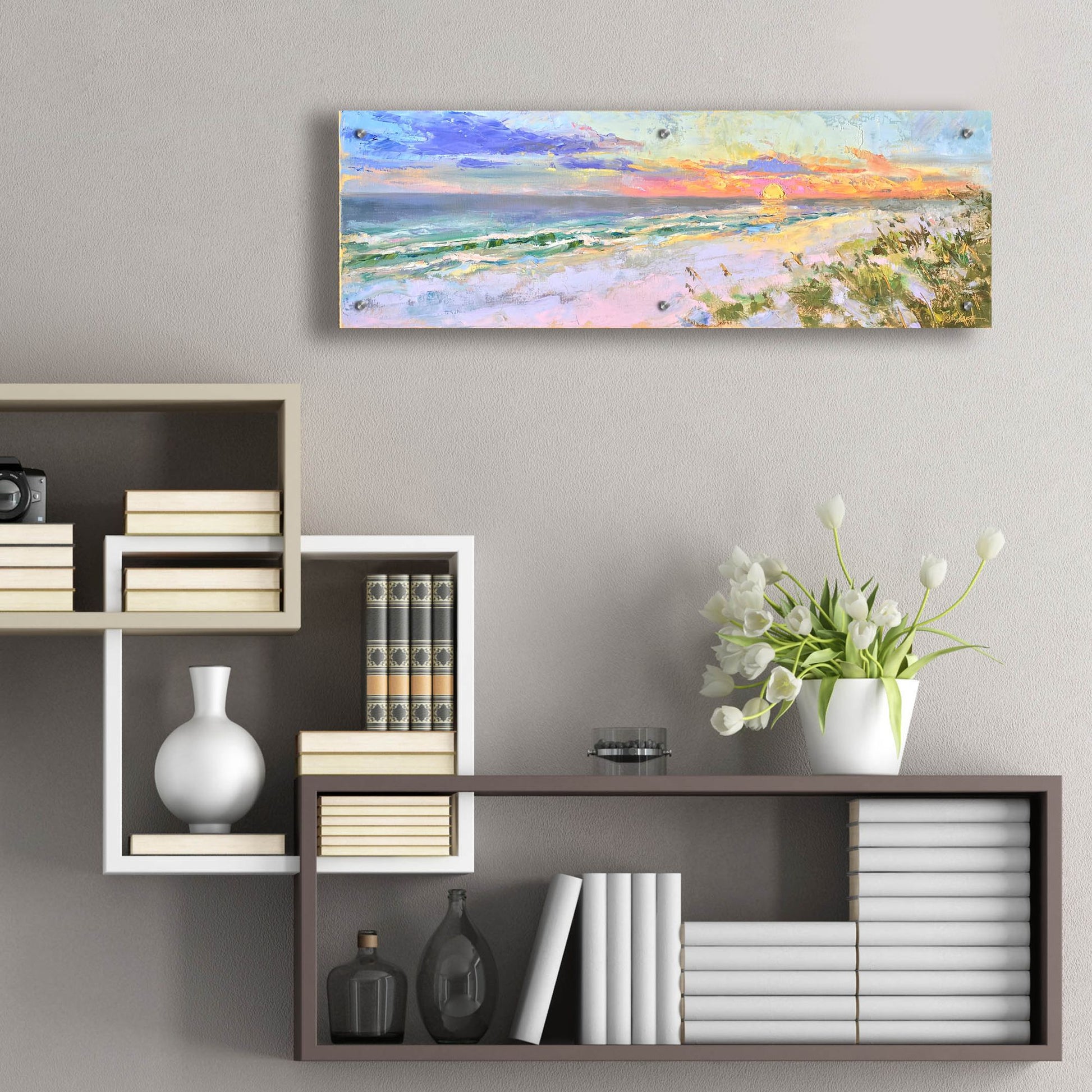 Epic Art 'Sunset GulfShores' by Jennifer Stottle Taylor, Acrylic Glass Wall Art,36x12