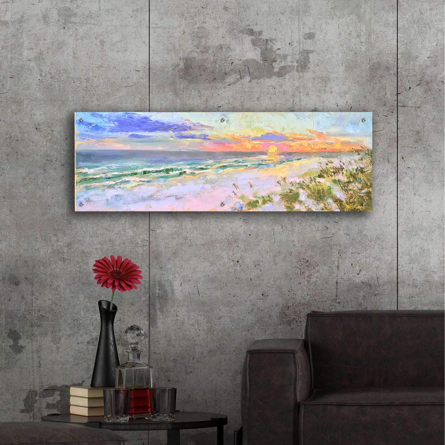 Epic Art 'Sunset GulfShores' by Jennifer Stottle Taylor, Acrylic Glass Wall Art,48x16