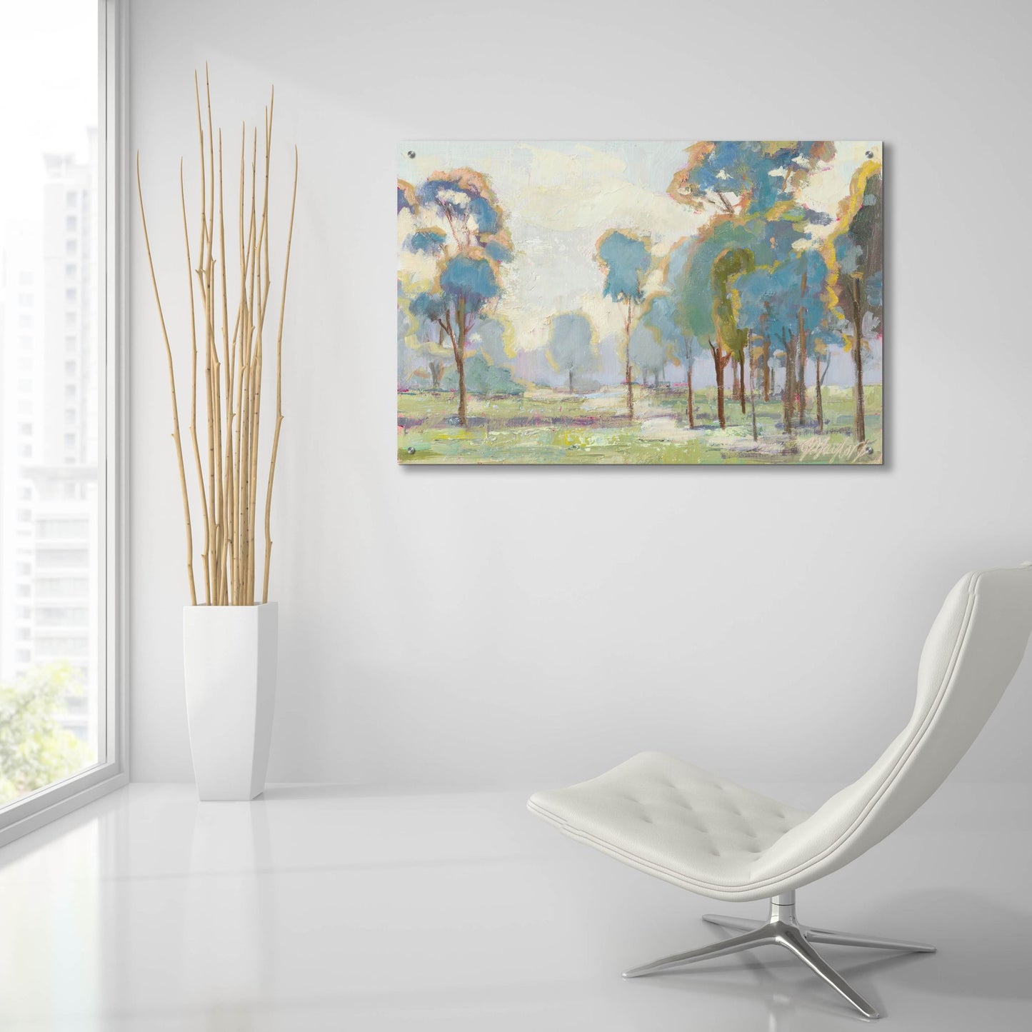 Epic Art 'Blue Trees in Landscape' by Jennifer Stottle Taylor, Acrylic Glass Wall Art,36x24