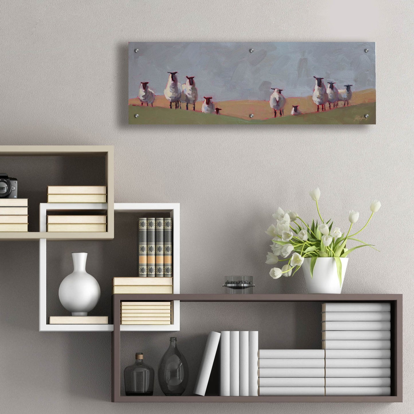 Epic Art '10 Sheep' by Jennifer Stottle Taylor, Acrylic Glass Wall Art,36x12