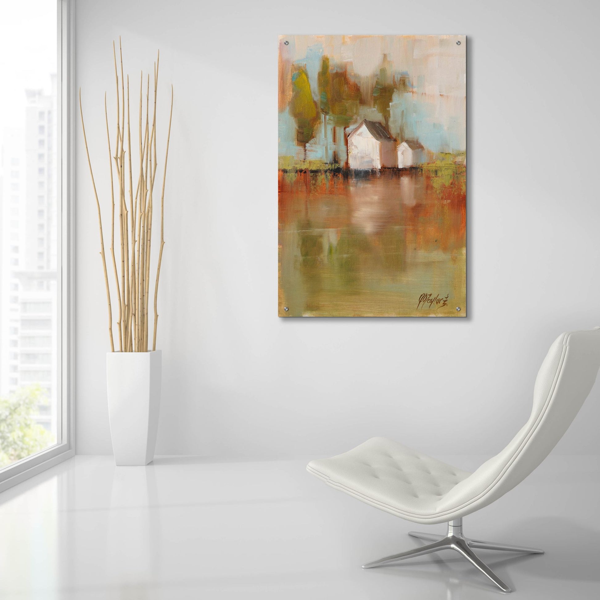 Epic Art 'Misty Boat House 1' by Jennifer Stottle Taylor, Acrylic Glass Wall Art,24x36