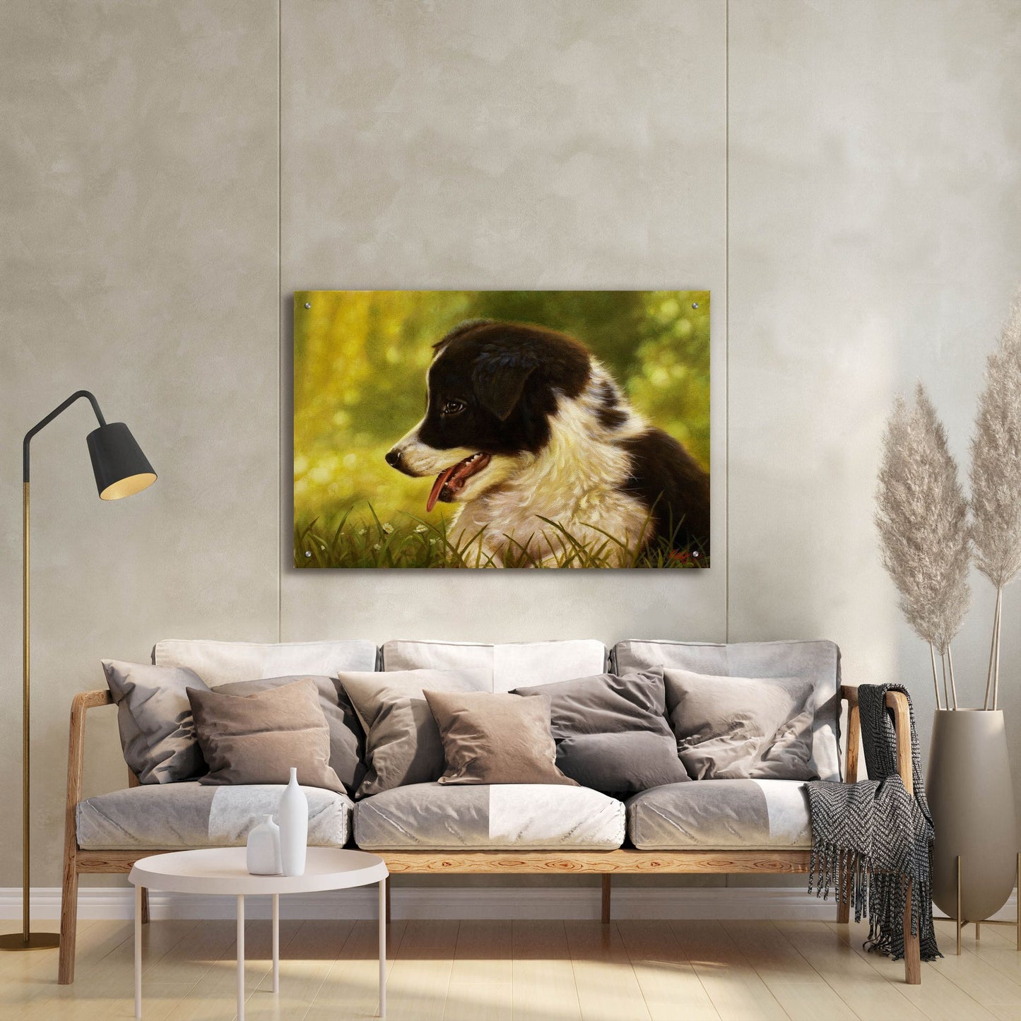 Epic Art 'Border Collie garden' by John Silver, Acrylic Glass Wall Art,36x24