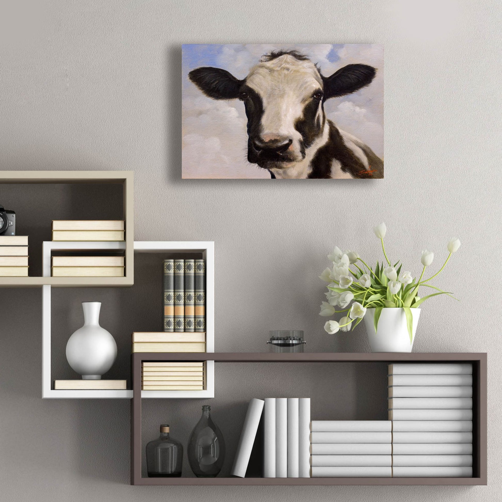 Epic Art ' Serious Cow' by John Silver, Acrylic Glass Wall Art,24x16