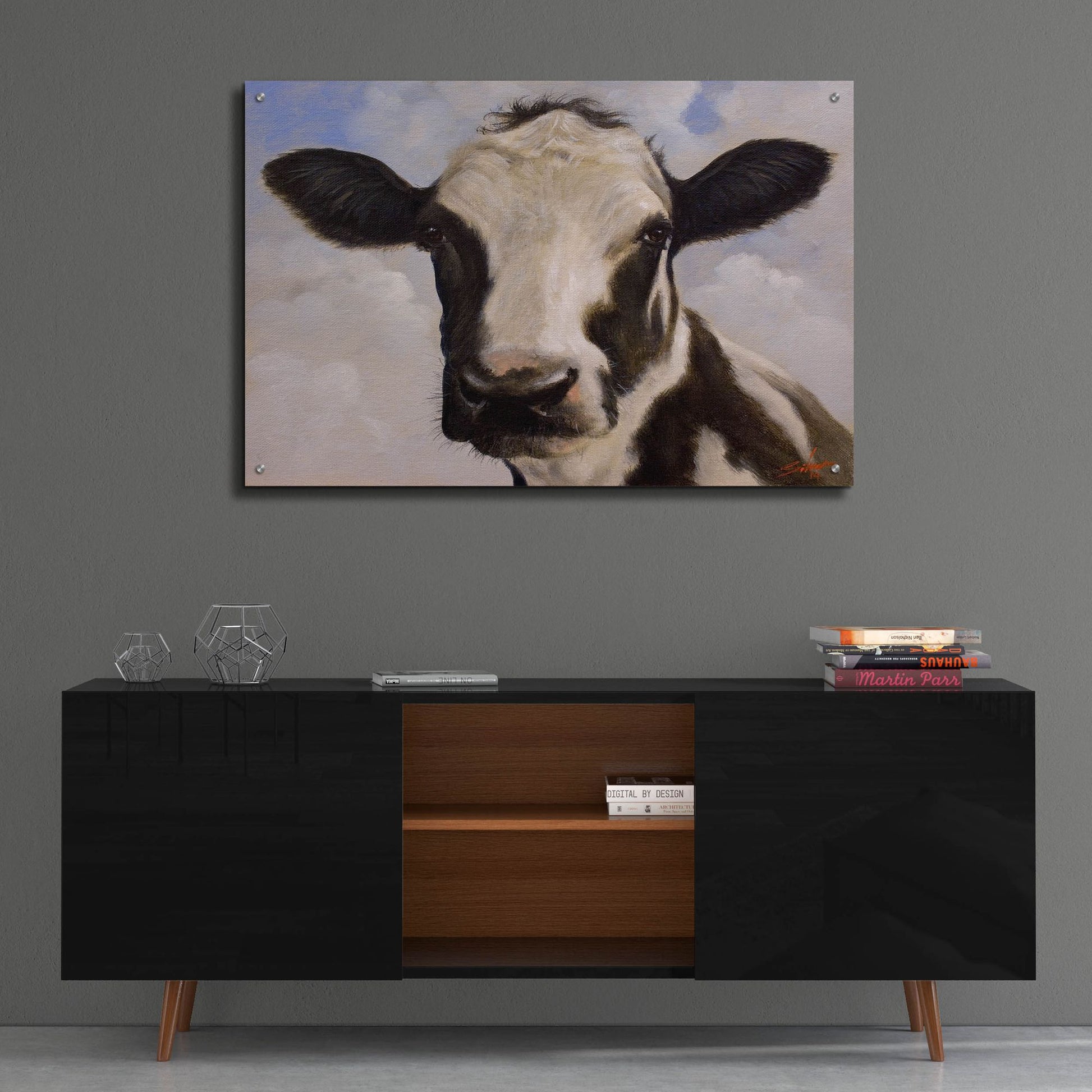 Epic Art ' Serious Cow' by John Silver, Acrylic Glass Wall Art,36x24