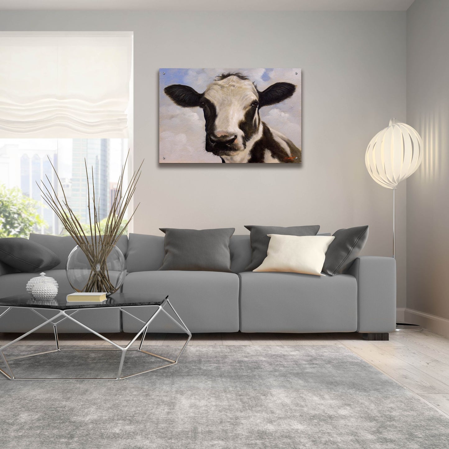 Epic Art ' Serious Cow' by John Silver, Acrylic Glass Wall Art,36x24