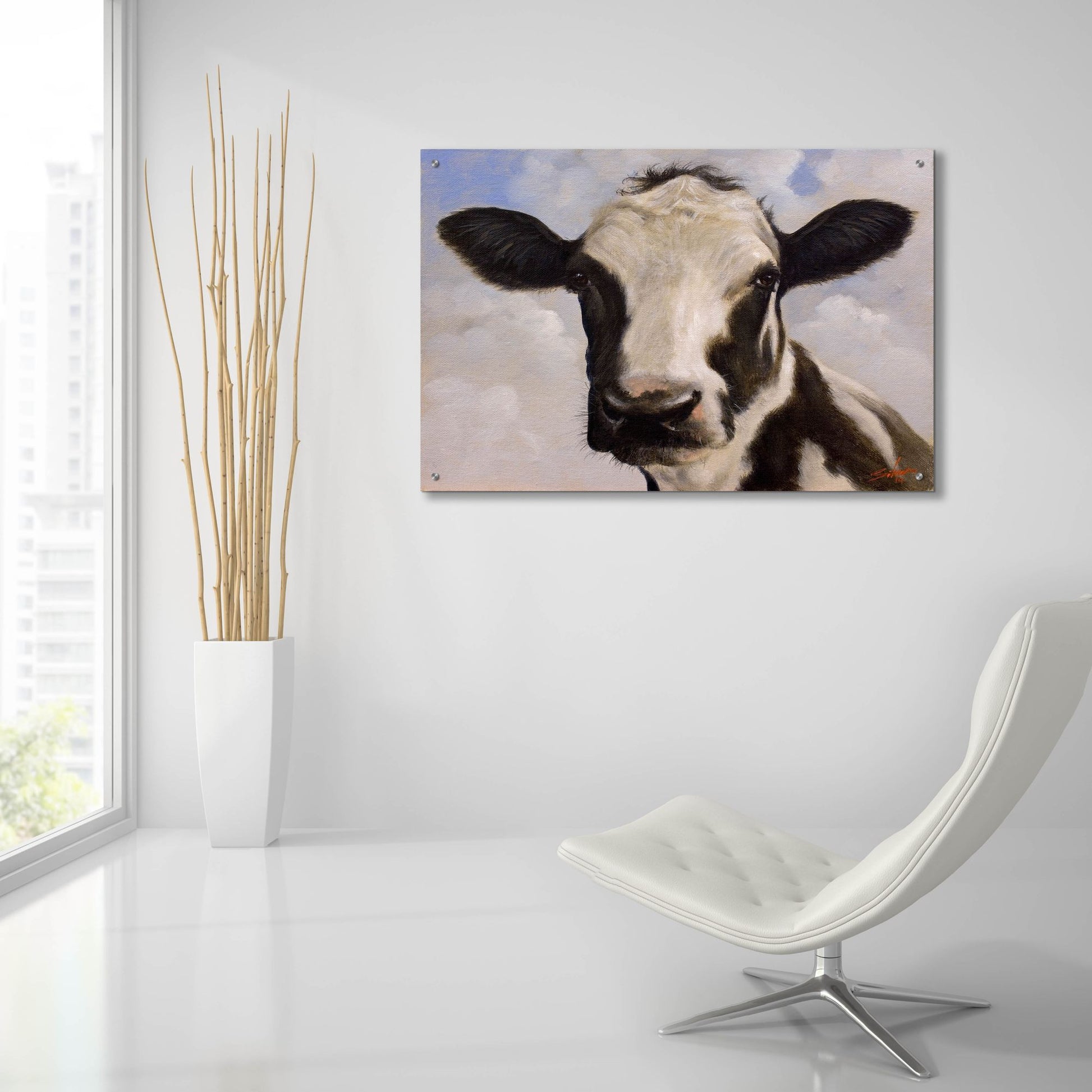 Epic Art ' Serious Cow' by John Silver, Acrylic Glass Wall Art,36x24