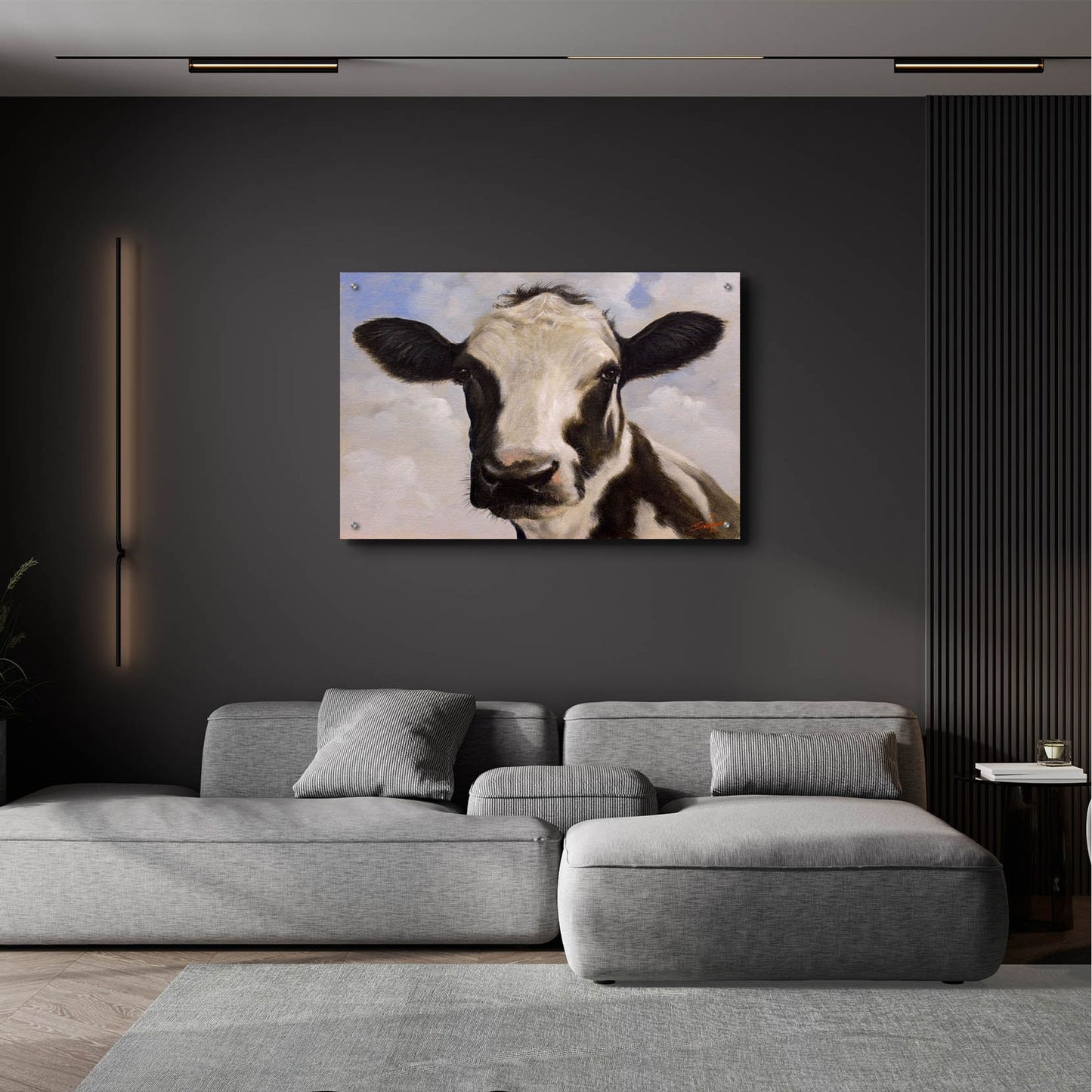 Epic Art ' Serious Cow' by John Silver, Acrylic Glass Wall Art,36x24