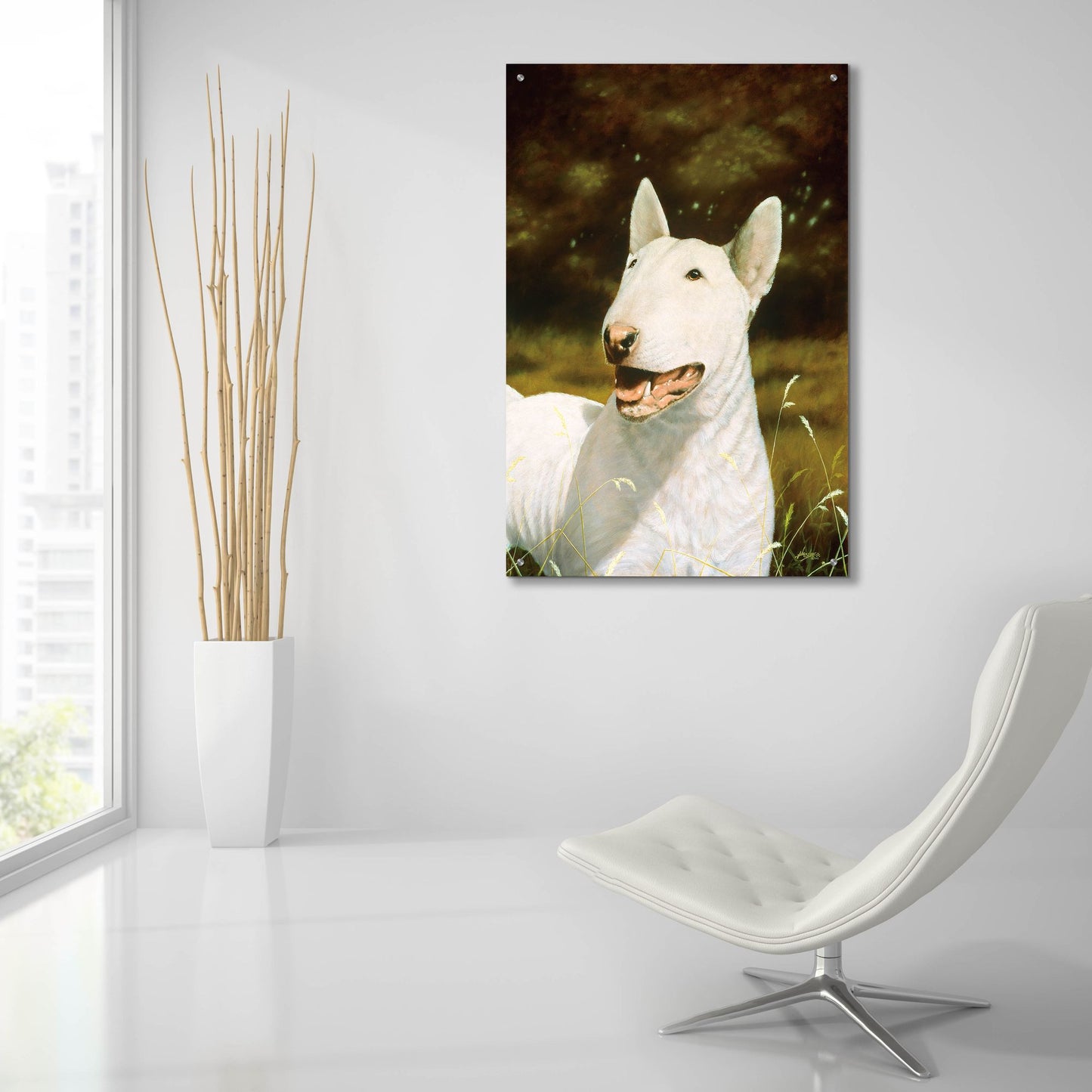 Epic Art ' Bull Terrier Smile' by John Silver, Acrylic Glass Wall Art,24x36