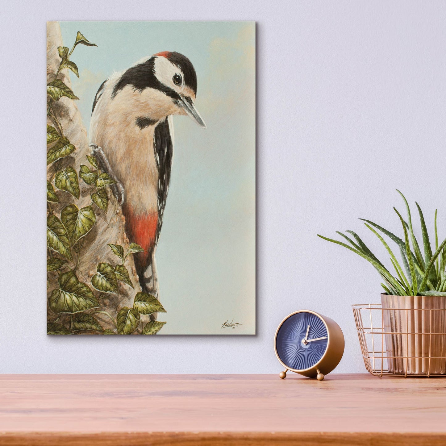 Epic Art 'WoodPecker and Ivy' by John Silver, Acrylic Glass Wall Art,12x16