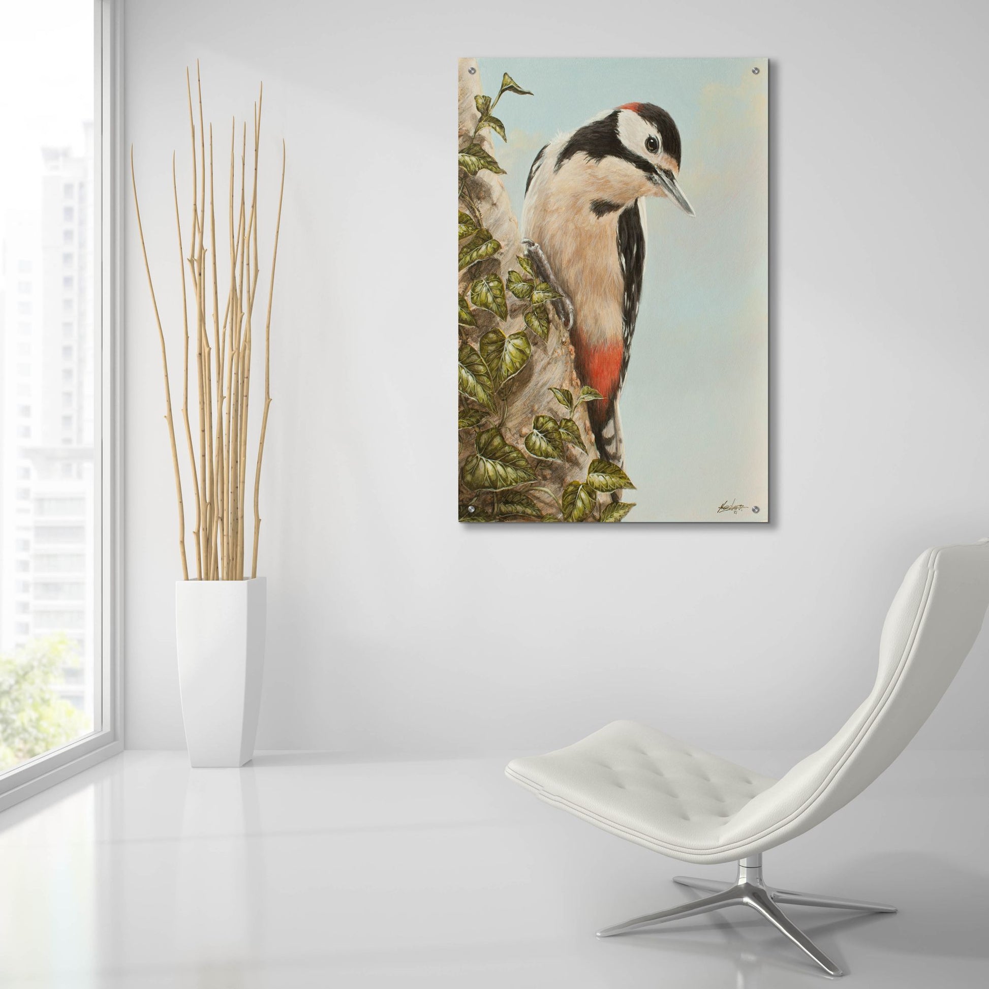 Epic Art 'WoodPecker and Ivy' by John Silver, Acrylic Glass Wall Art,24x36