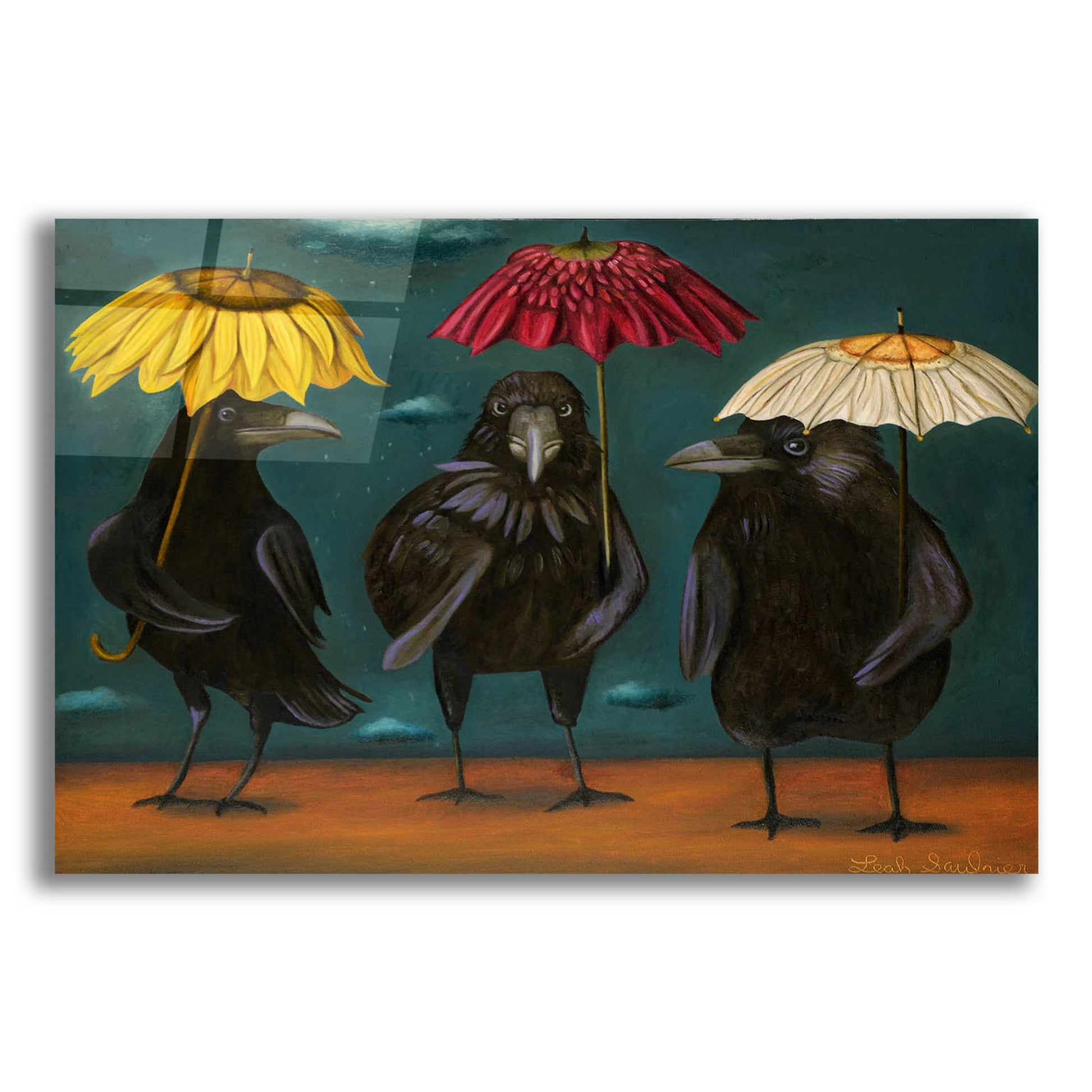 Epic Art 'Ravens Rain' by Leah Saulnier, Acrylic Glass Wall Art,24x16