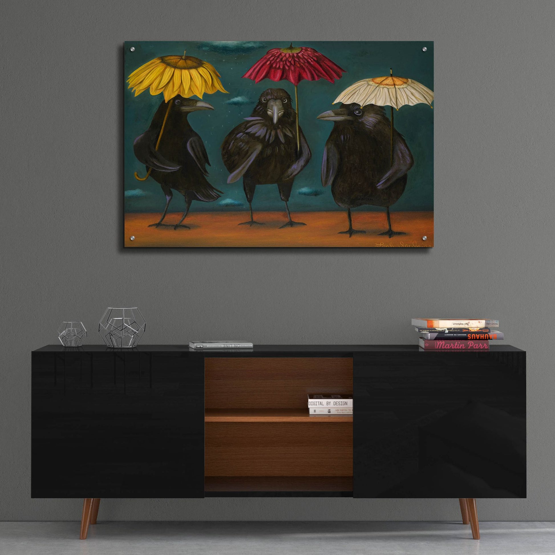 Epic Art 'Ravens Rain' by Leah Saulnier, Acrylic Glass Wall Art,36x24