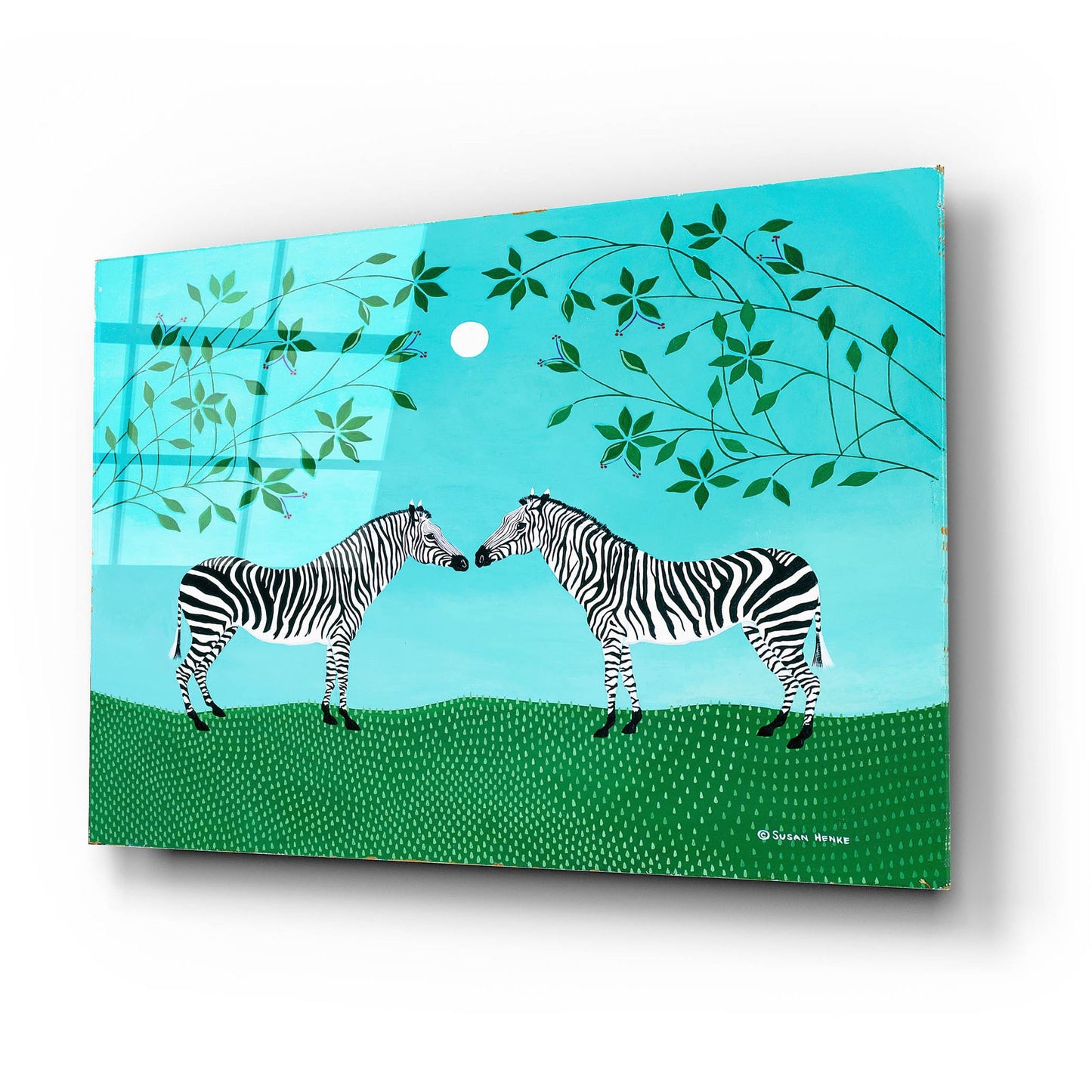 Epic Art 'Zebras under an Early Moon' by Susan Henke Fine Art, Acrylic Glass Wall Art,24x16