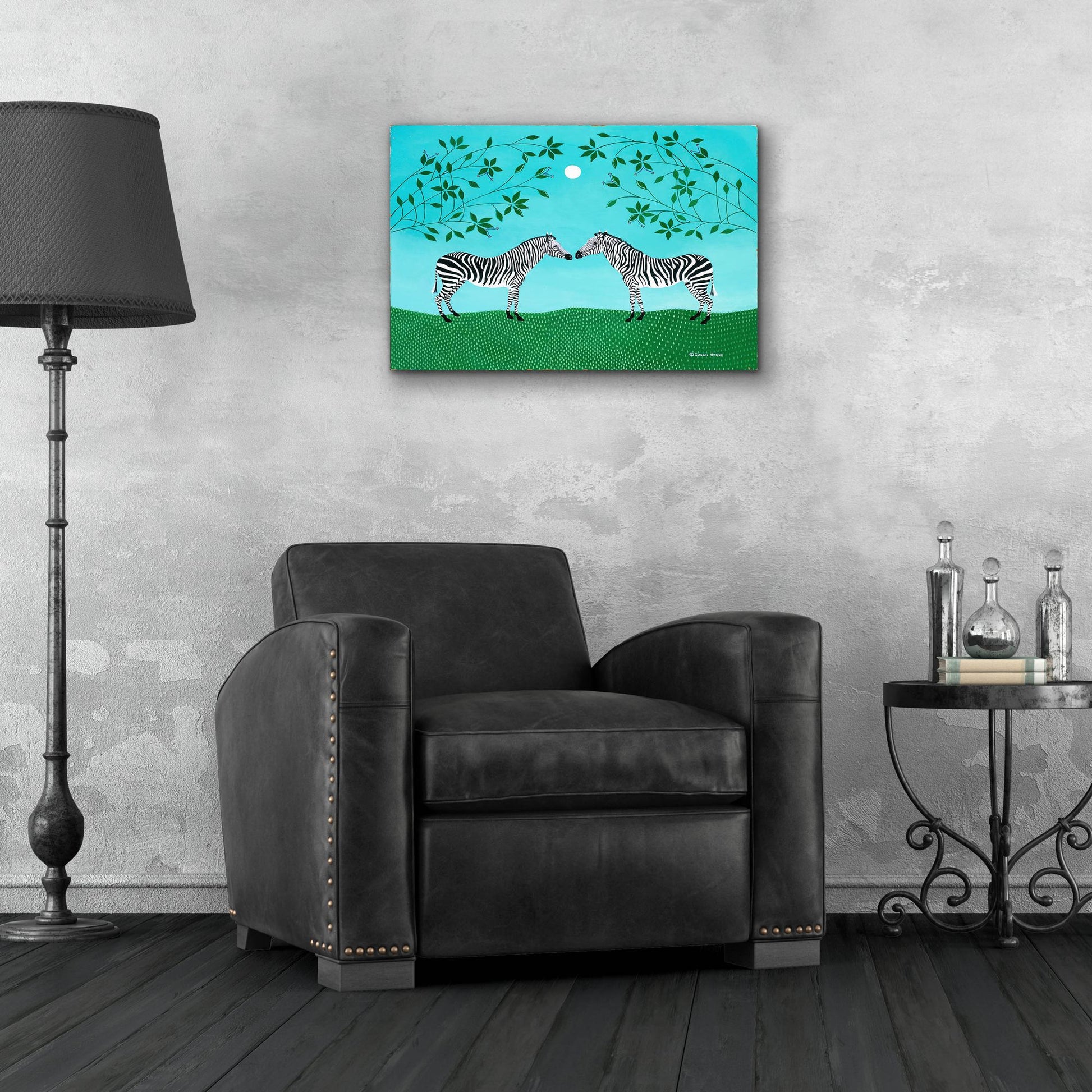 Epic Art 'Zebras under an Early Moon' by Susan Henke Fine Art, Acrylic Glass Wall Art,24x16