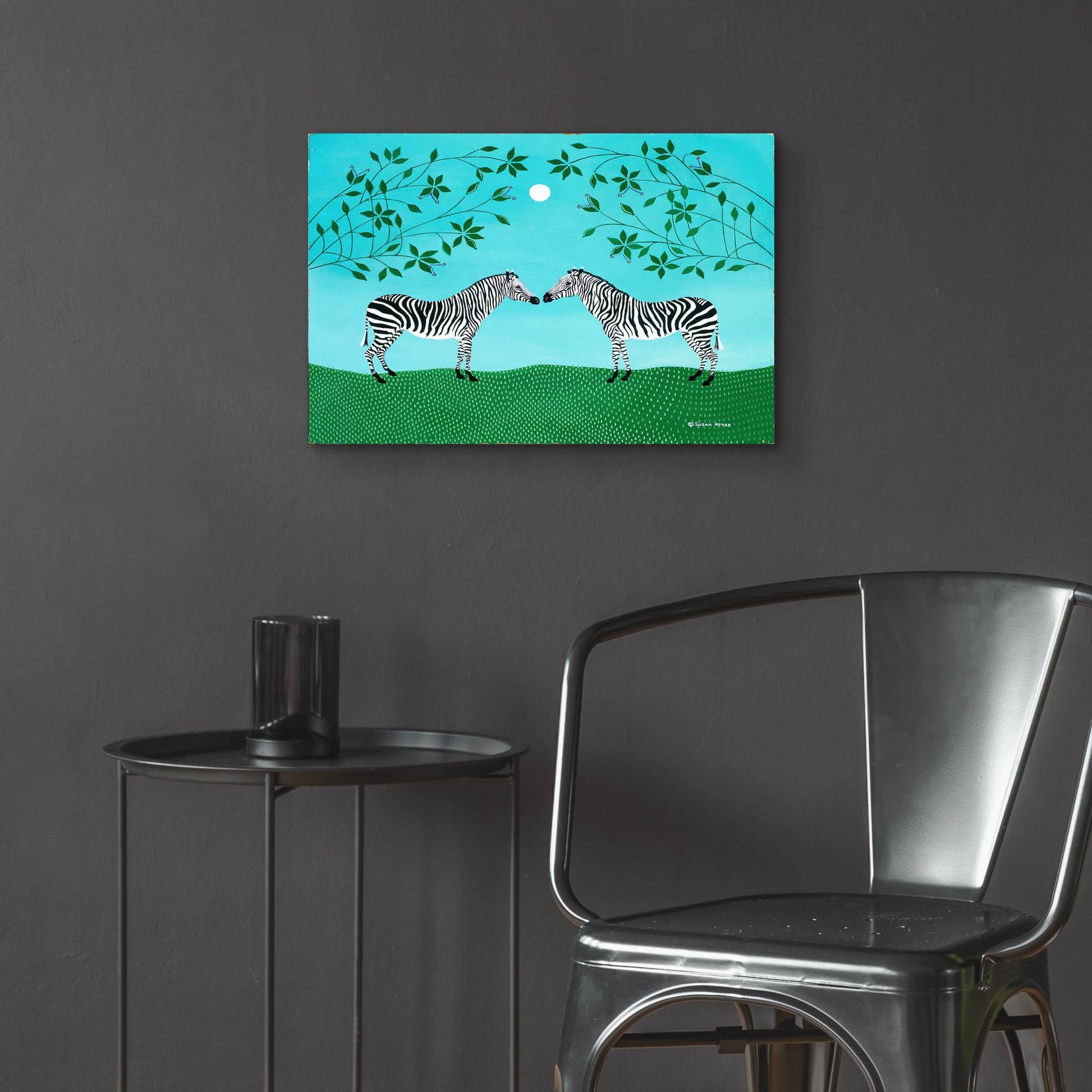 Epic Art 'Zebras under an Early Moon' by Susan Henke Fine Art, Acrylic Glass Wall Art,24x16