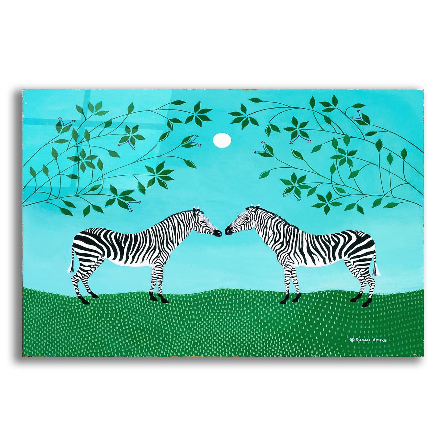 Epic Art 'Zebras under an Early Moon' by Susan Henke Fine Art, Acrylic Glass Wall Art,24x16