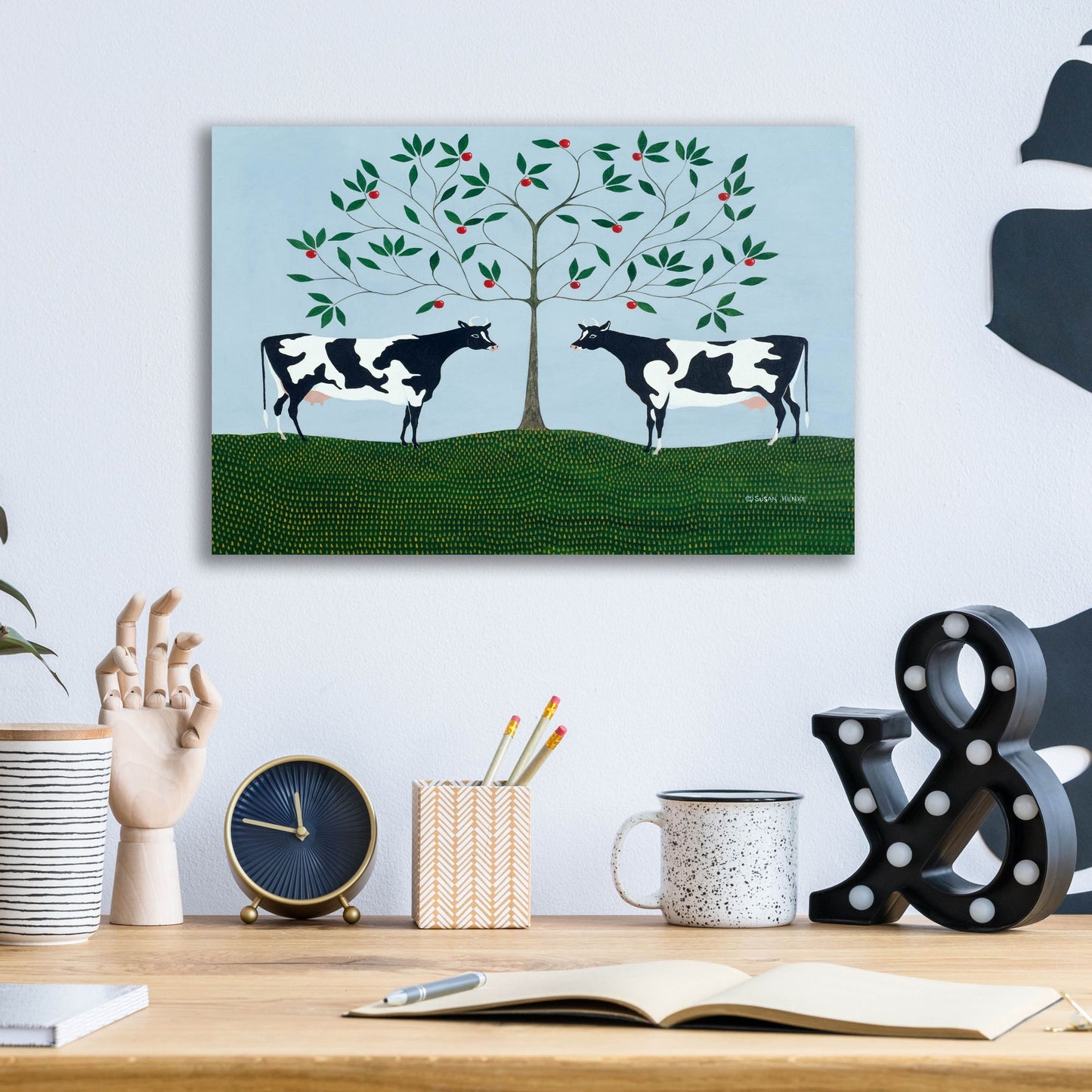 Epic Art 'Apple Tree Cows' by Susan Henke Fine Art, Acrylic Glass Wall Art,16x12