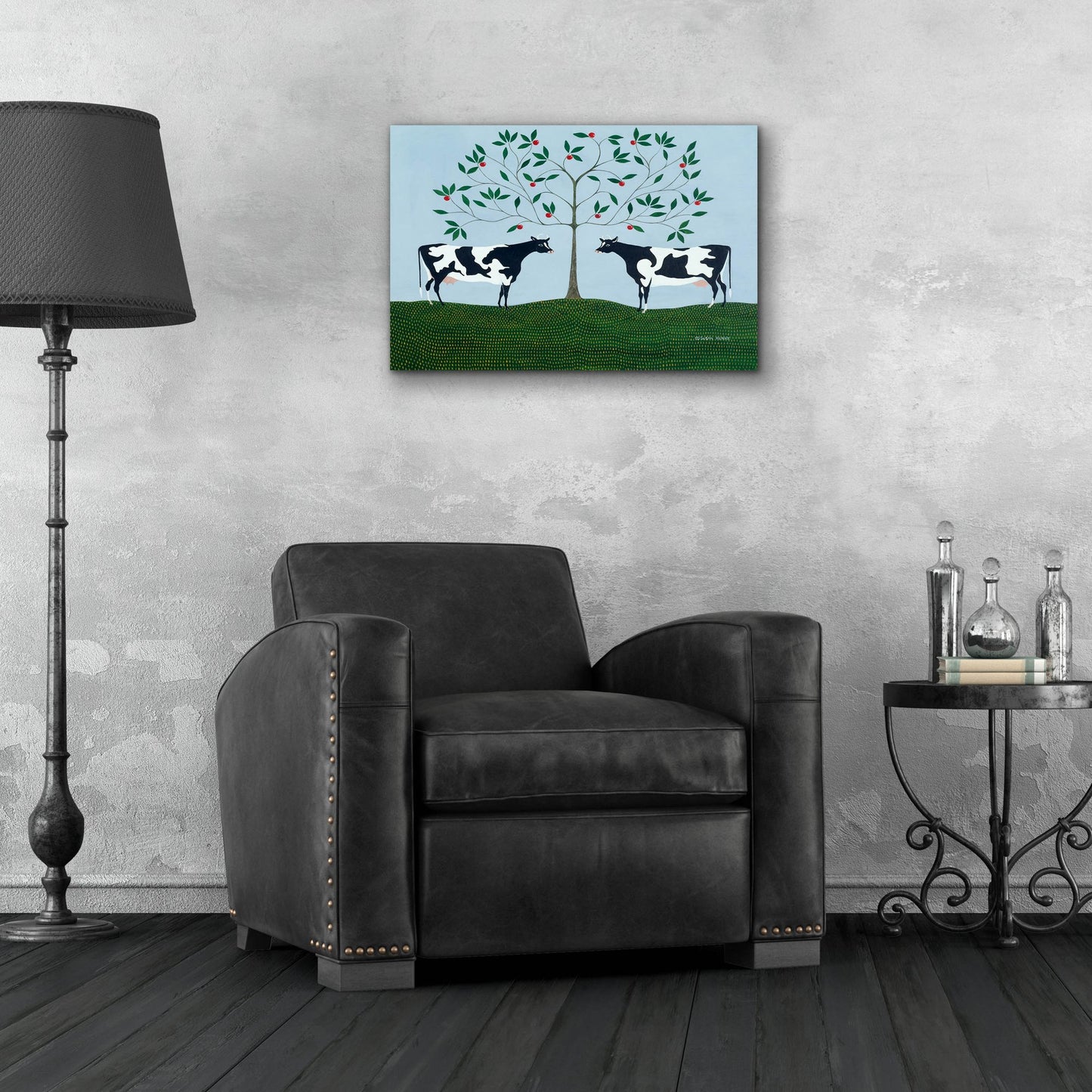 Epic Art 'Apple Tree Cows' by Susan Henke Fine Art, Acrylic Glass Wall Art,24x16