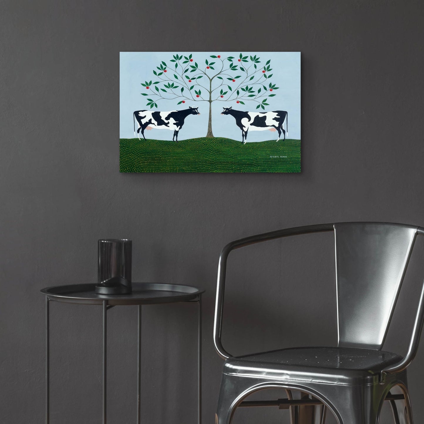 Epic Art 'Apple Tree Cows' by Susan Henke Fine Art, Acrylic Glass Wall Art,24x16