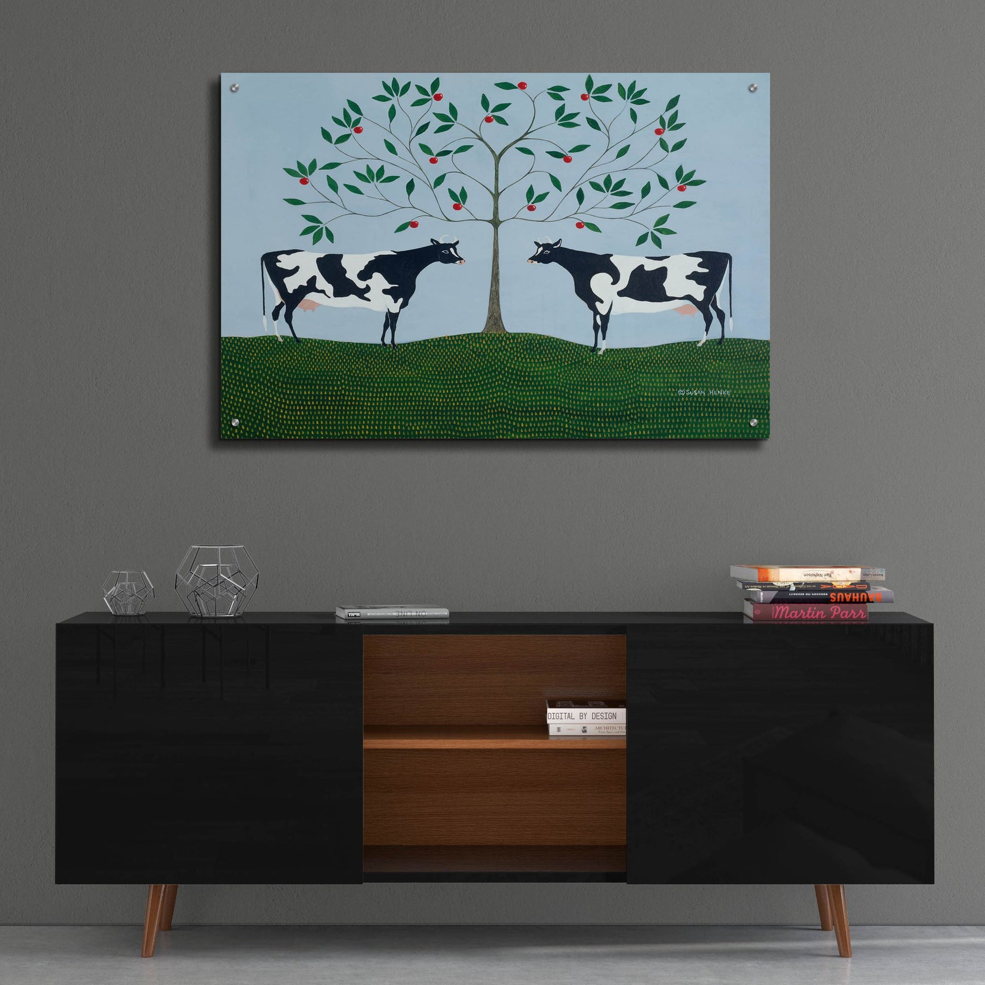 Epic Art 'Apple Tree Cows' by Susan Henke Fine Art, Acrylic Glass Wall Art,36x24