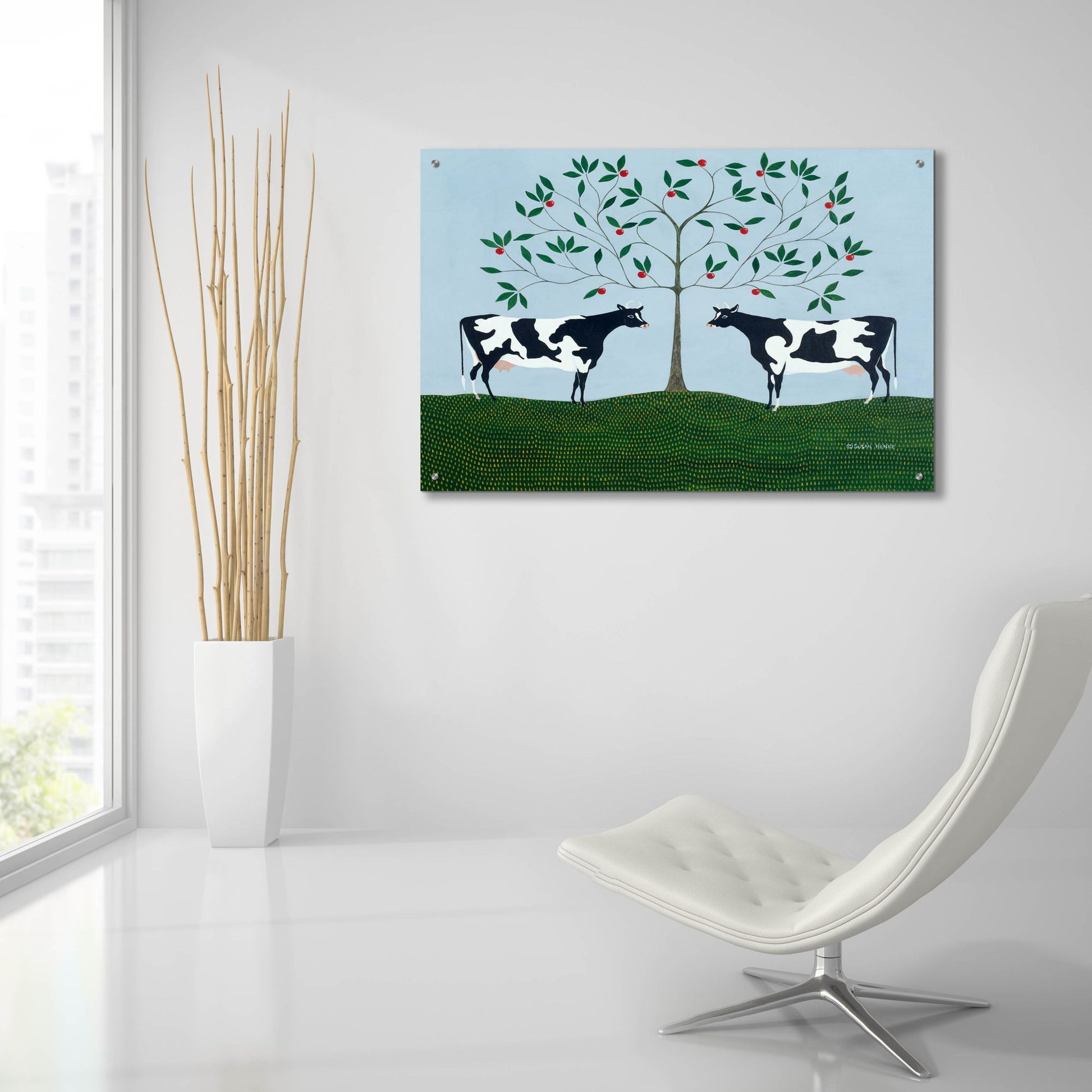 Epic Art 'Apple Tree Cows' by Susan Henke Fine Art, Acrylic Glass Wall Art,36x24