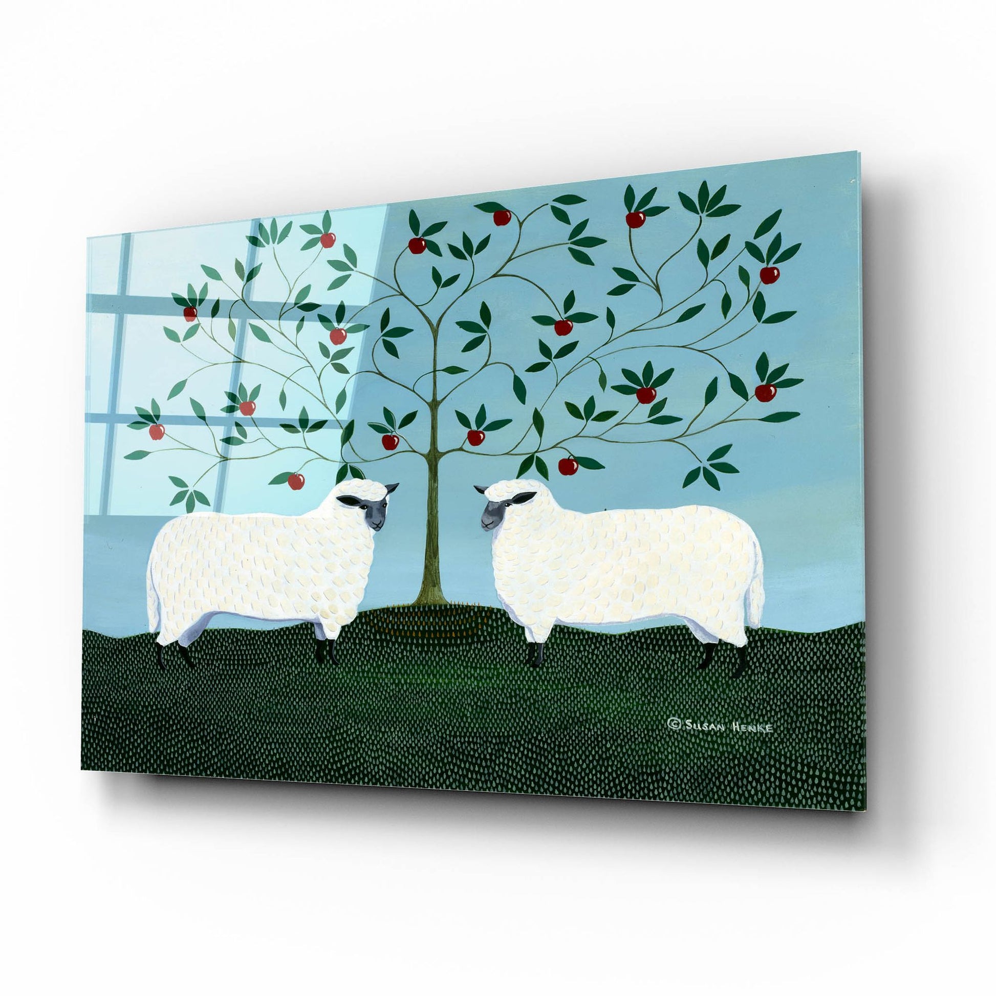 Epic Art 'Orchard Sheep' by Susan Henke Fine Art, Acrylic Glass Wall Art,16x12