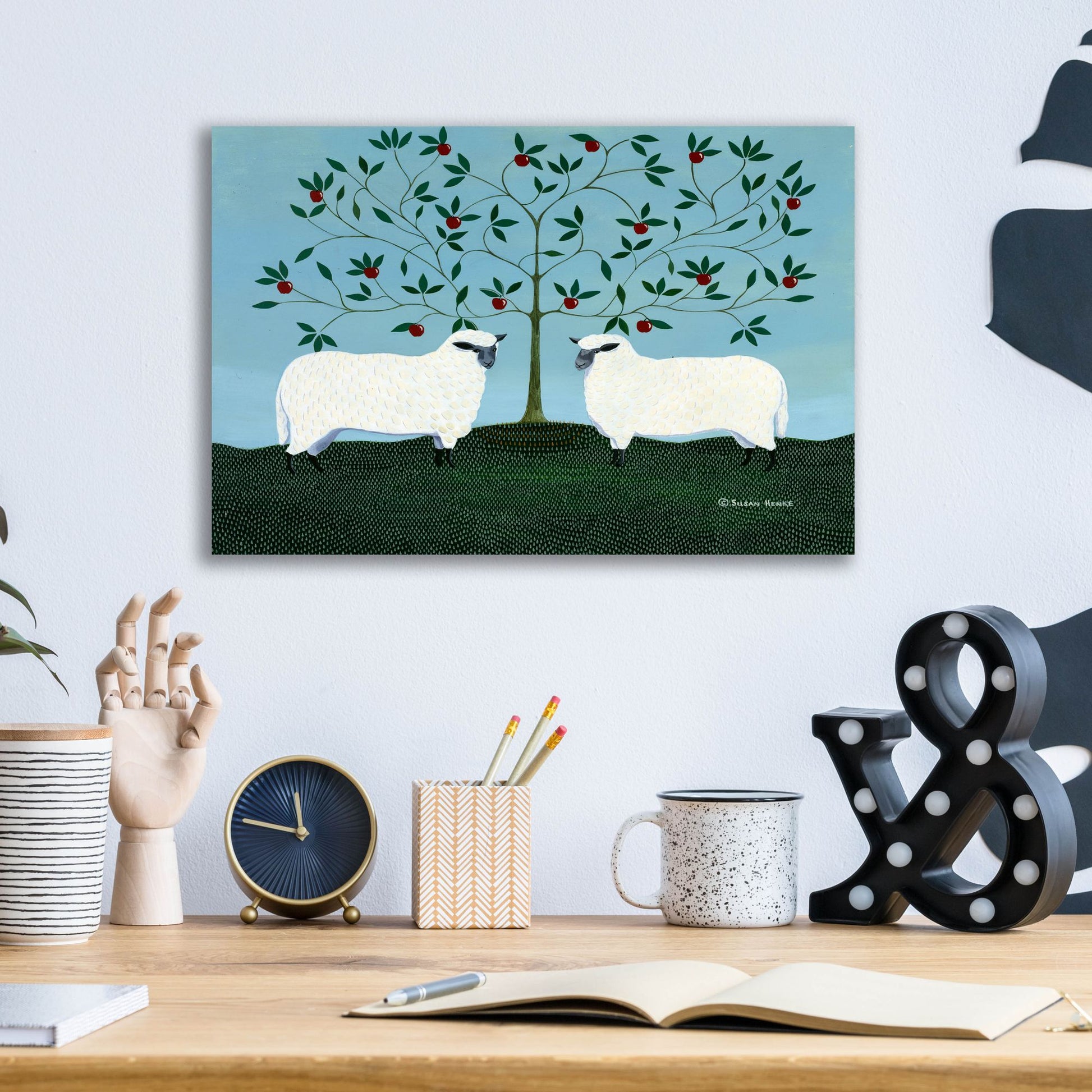 Epic Art 'Orchard Sheep' by Susan Henke Fine Art, Acrylic Glass Wall Art,16x12