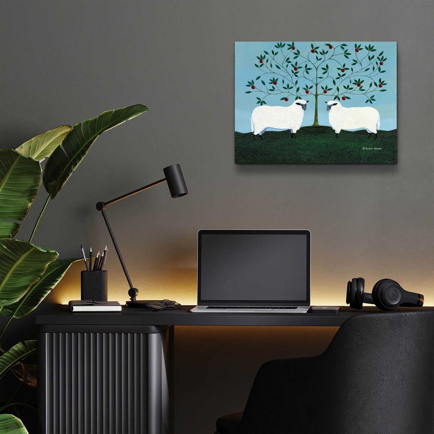 Epic Art 'Orchard Sheep' by Susan Henke Fine Art, Acrylic Glass Wall Art,16x12