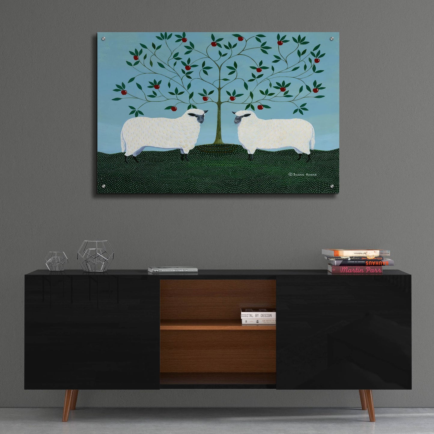 Epic Art 'Orchard Sheep' by Susan Henke Fine Art, Acrylic Glass Wall Art,36x24