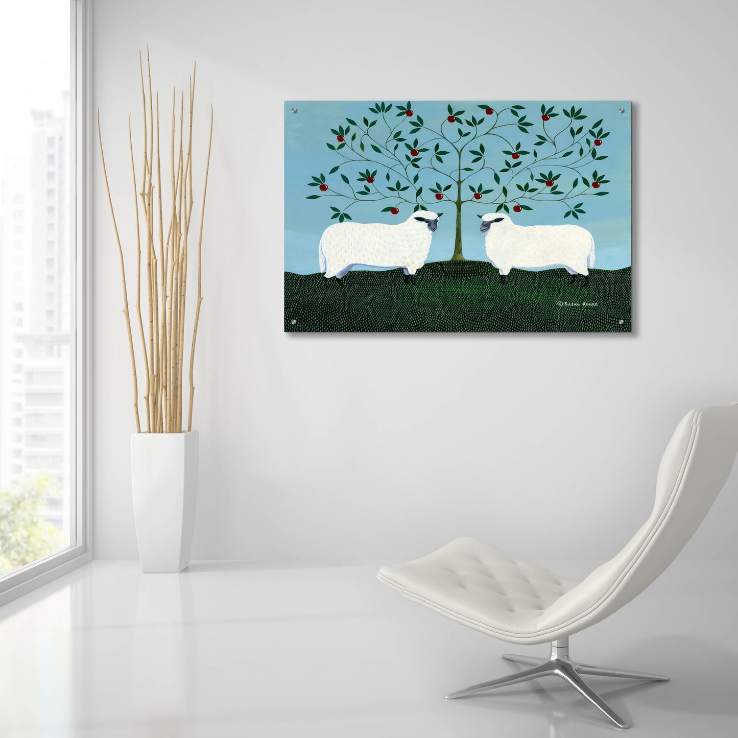 Epic Art 'Orchard Sheep' by Susan Henke Fine Art, Acrylic Glass Wall Art,36x24