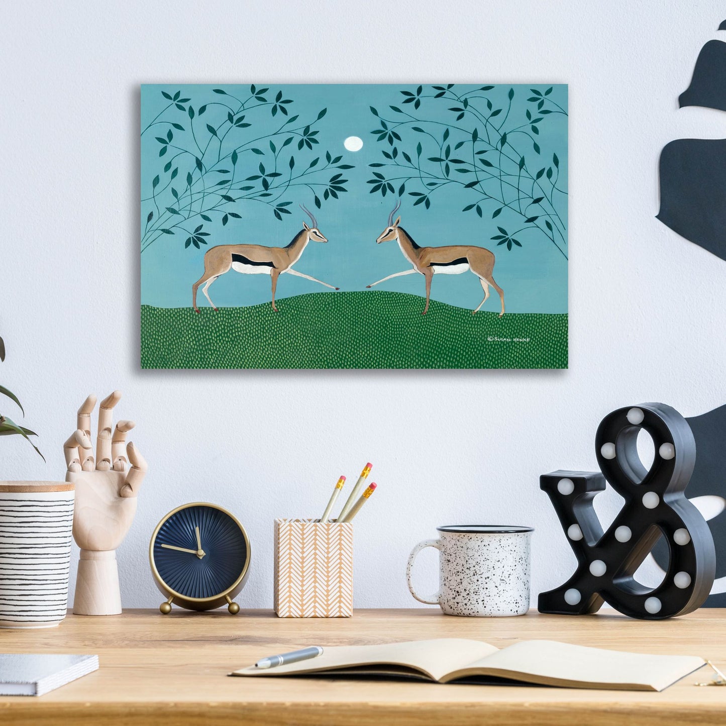 Epic Art 'The Gazelles Greeting' by Susan Henke Fine Art, Acrylic Glass Wall Art,16x12