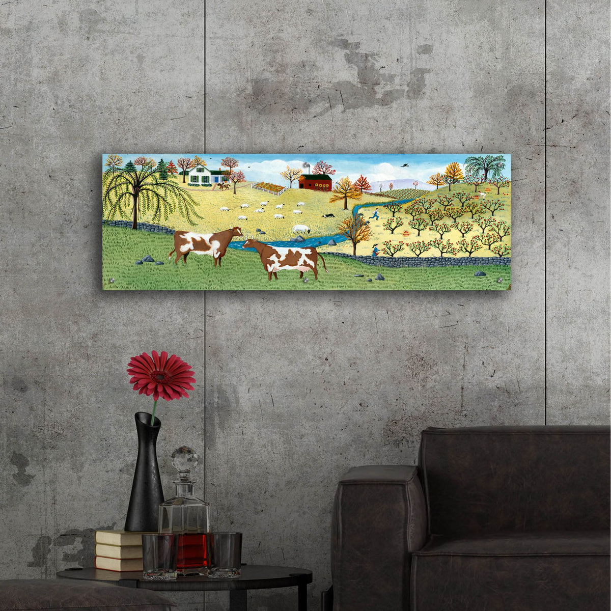 Epic Art 'Willow Tree Farm' by Susan Henke Fine Art, Acrylic Glass Wall Art,48x16
