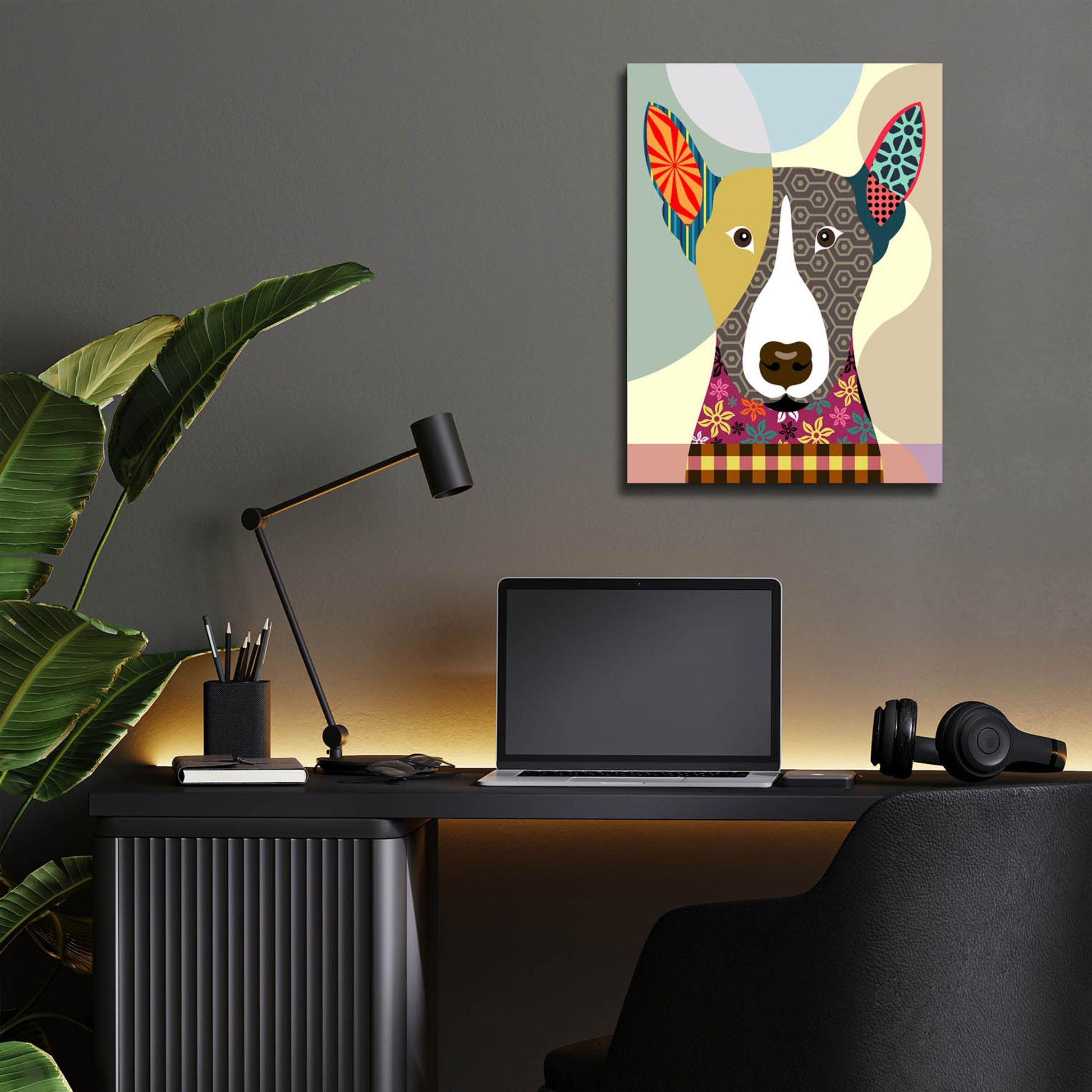 Epic Art 'Bull Terrier Dog' by Lanre Adefioye, Acrylic Glass Wall Art,12x16